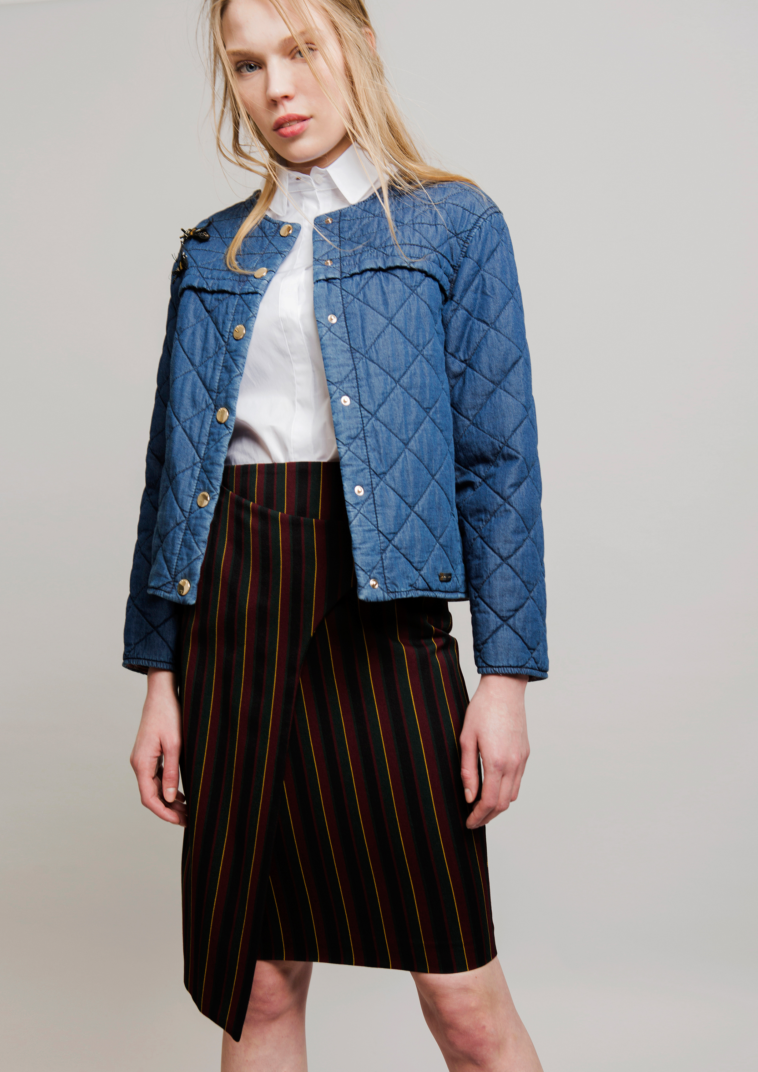 Quilted denim jacket.