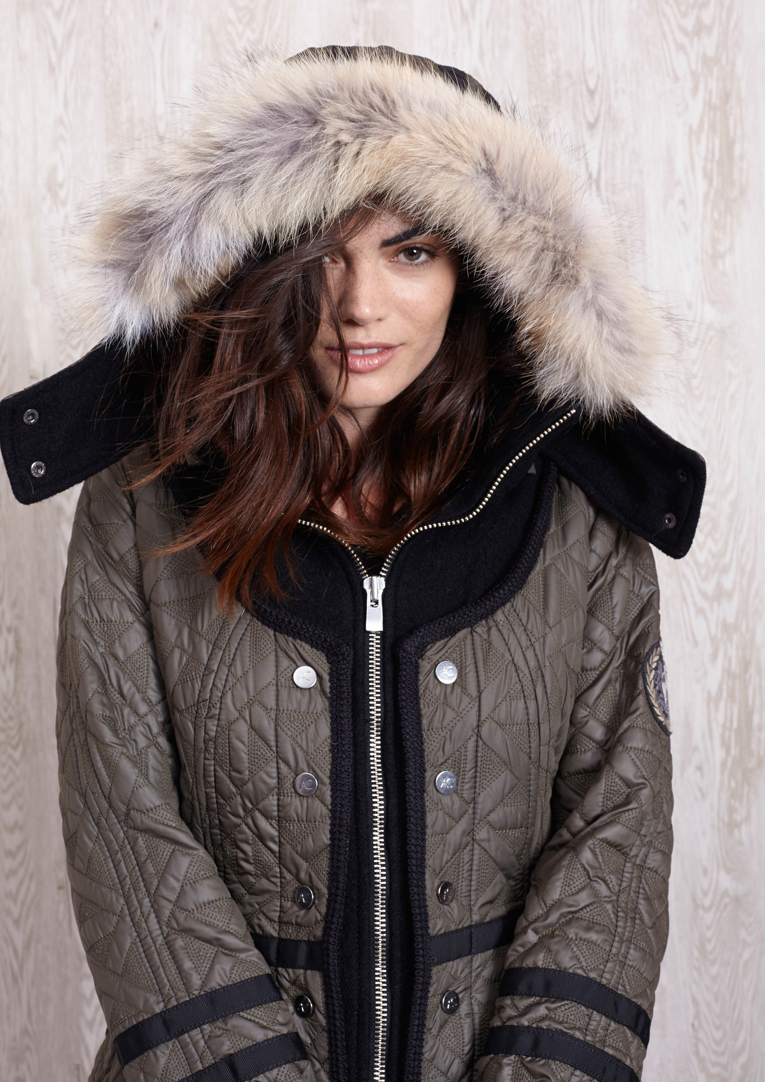 Khaki parka with detachable hood
