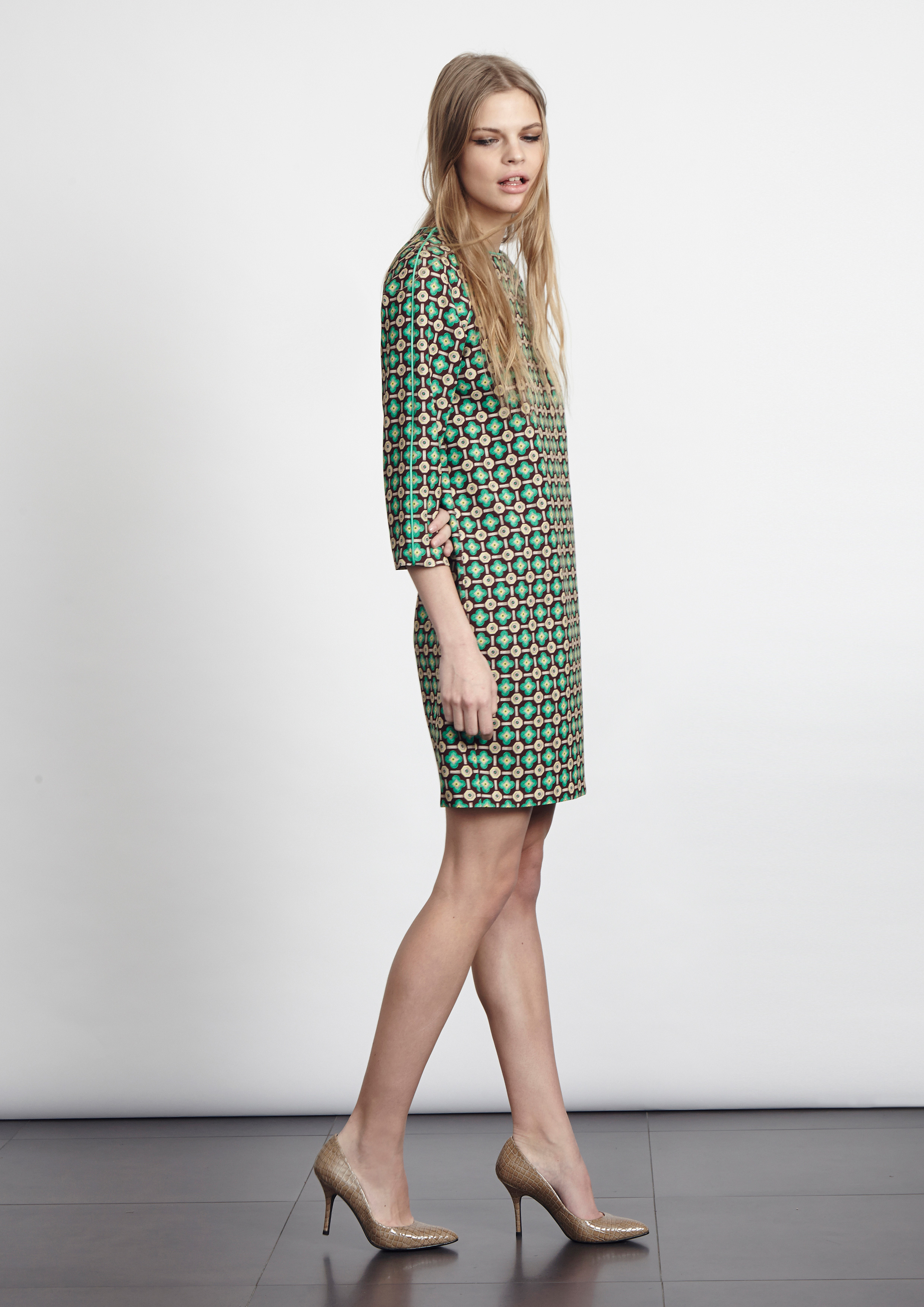 Dress with green geometric print