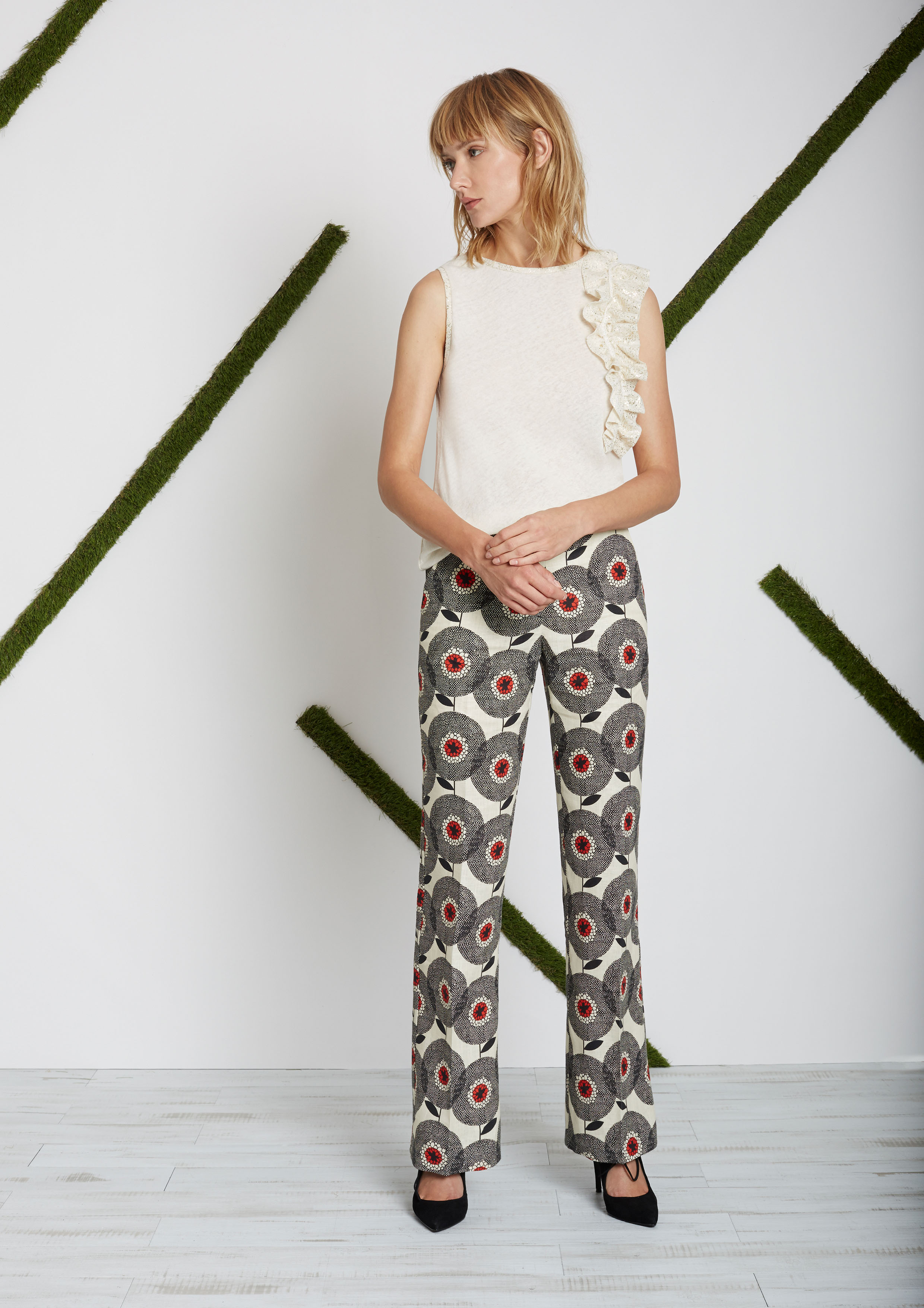 Printed linen trousers