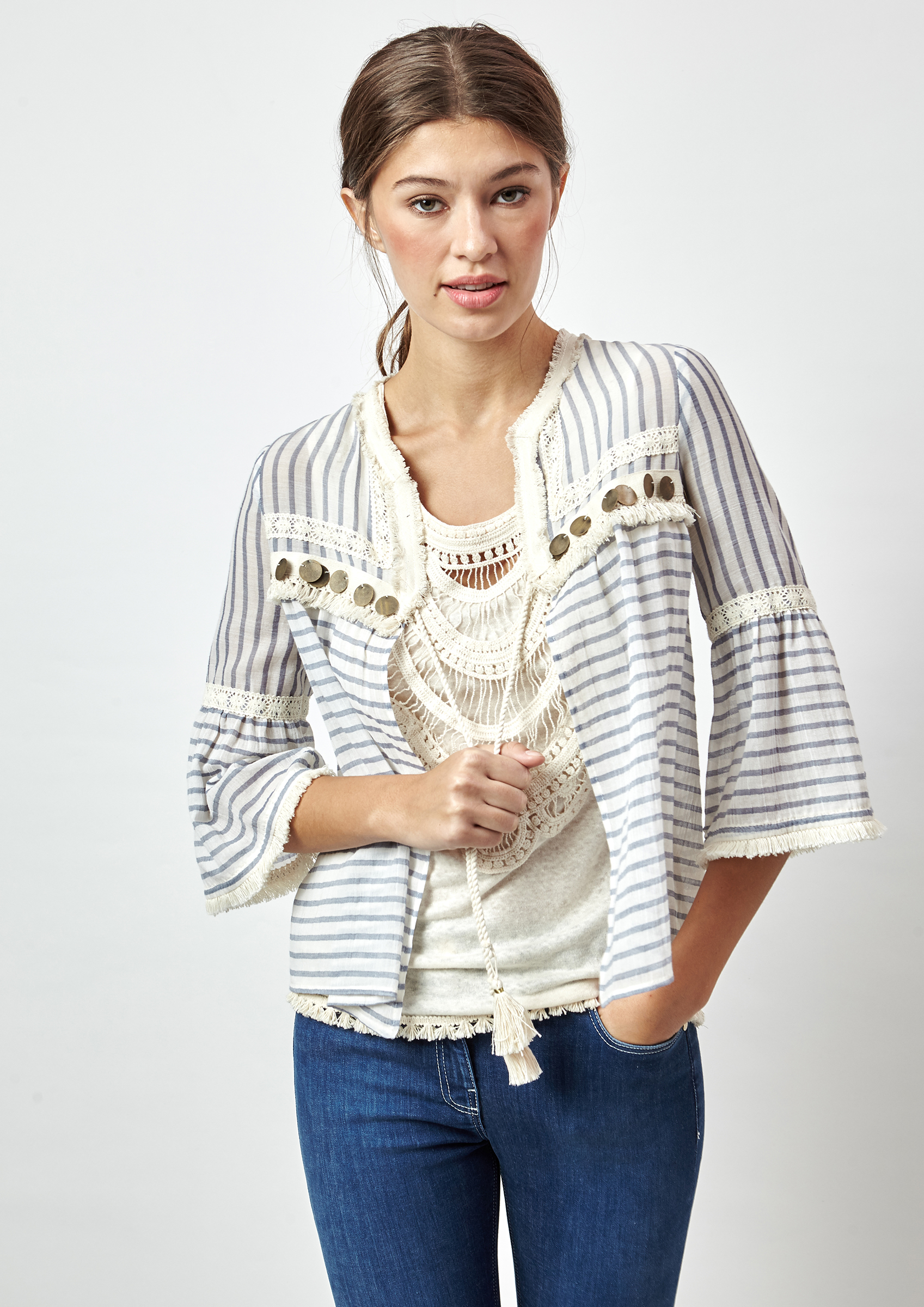Striped jacket with yoke detail