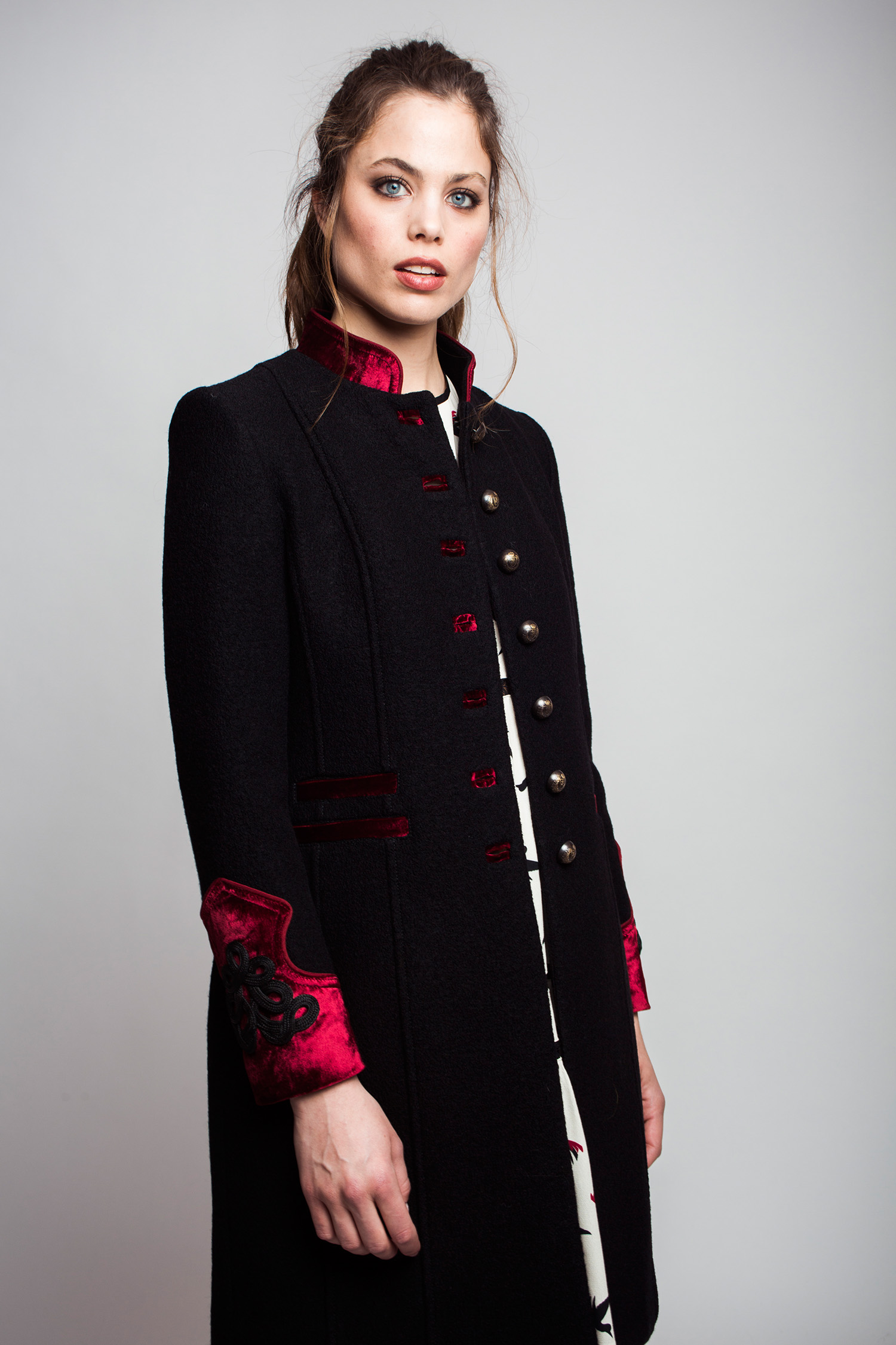 Black militarystyle coat.