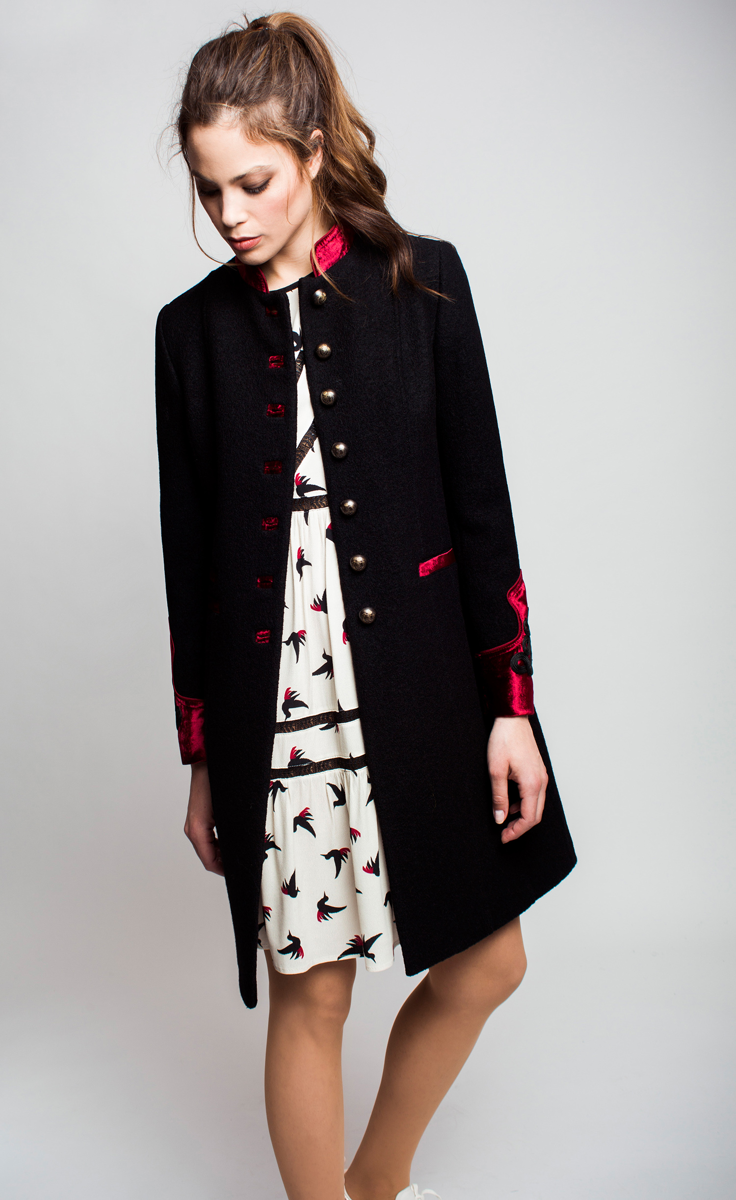 Black militarystyle coat.