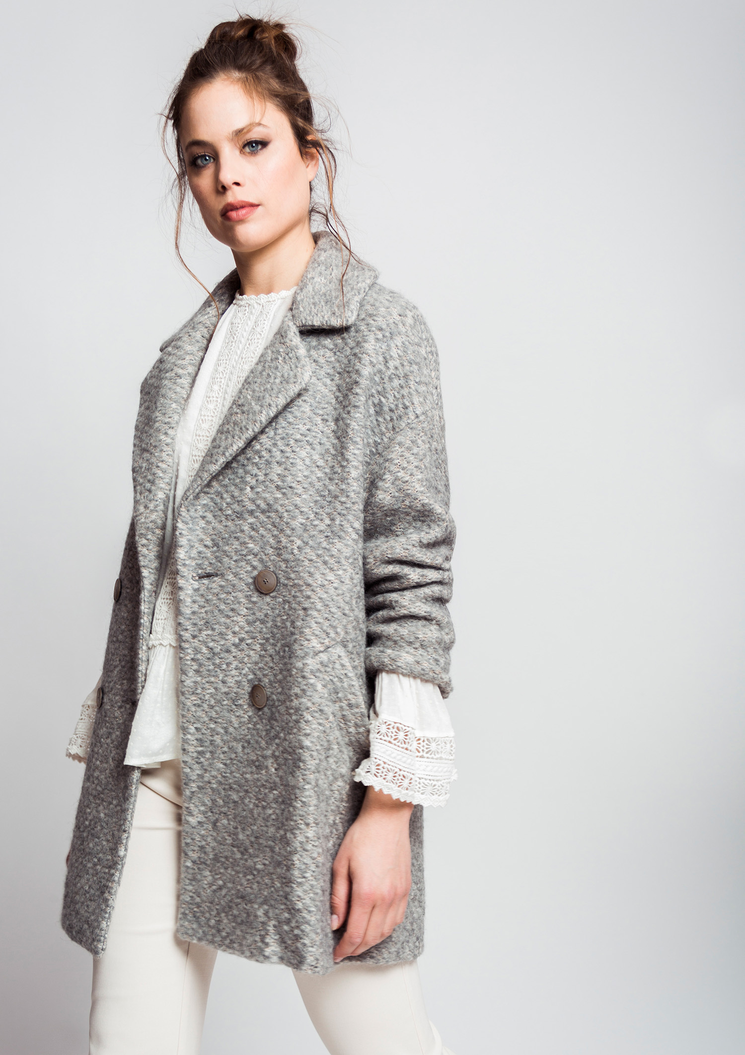 Grey knit coat.