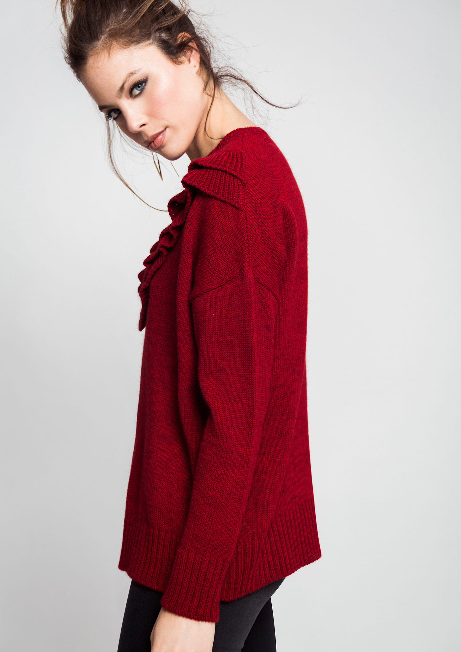 Red knit jumper.
