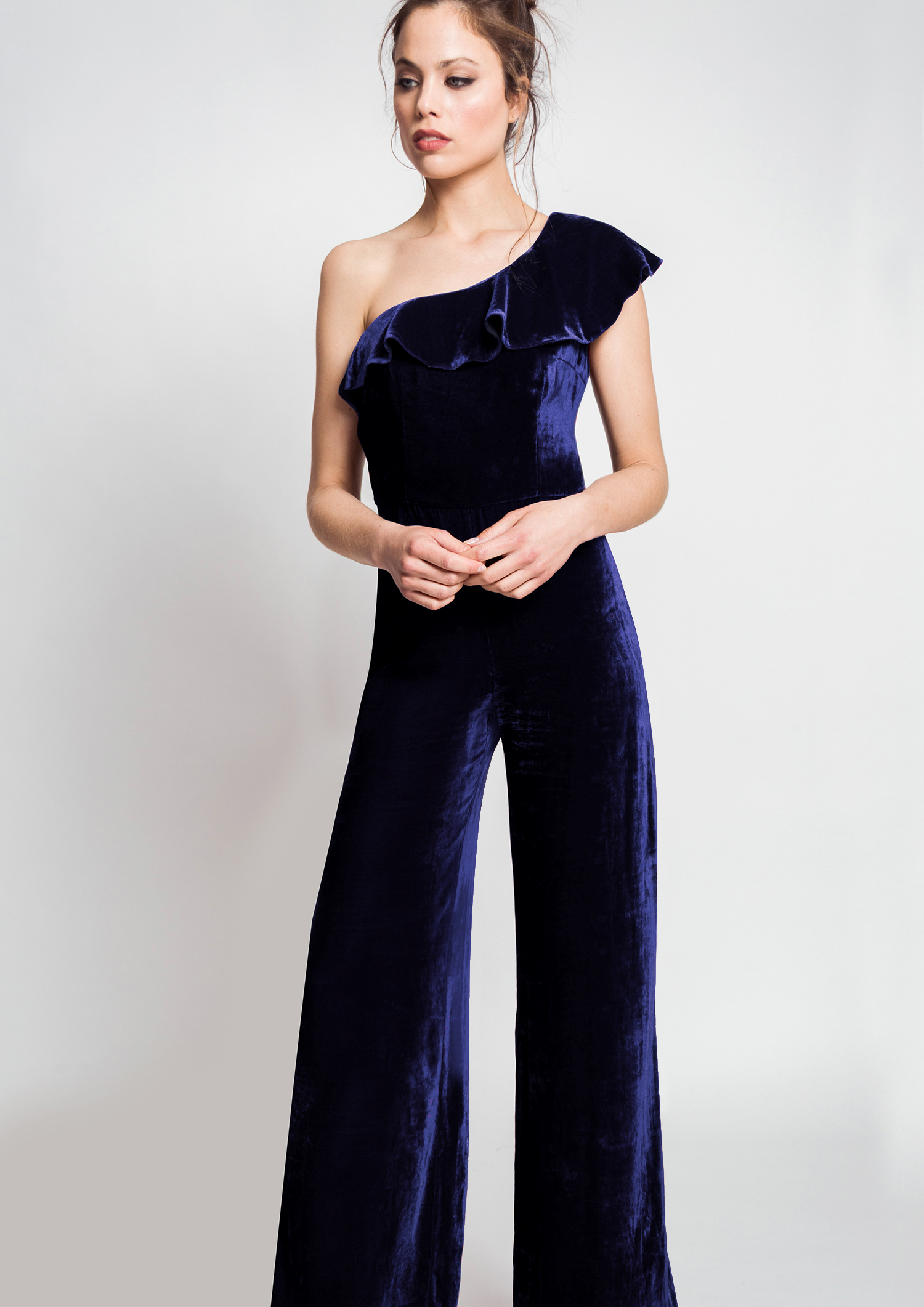 Navy velvet jumpsuit.