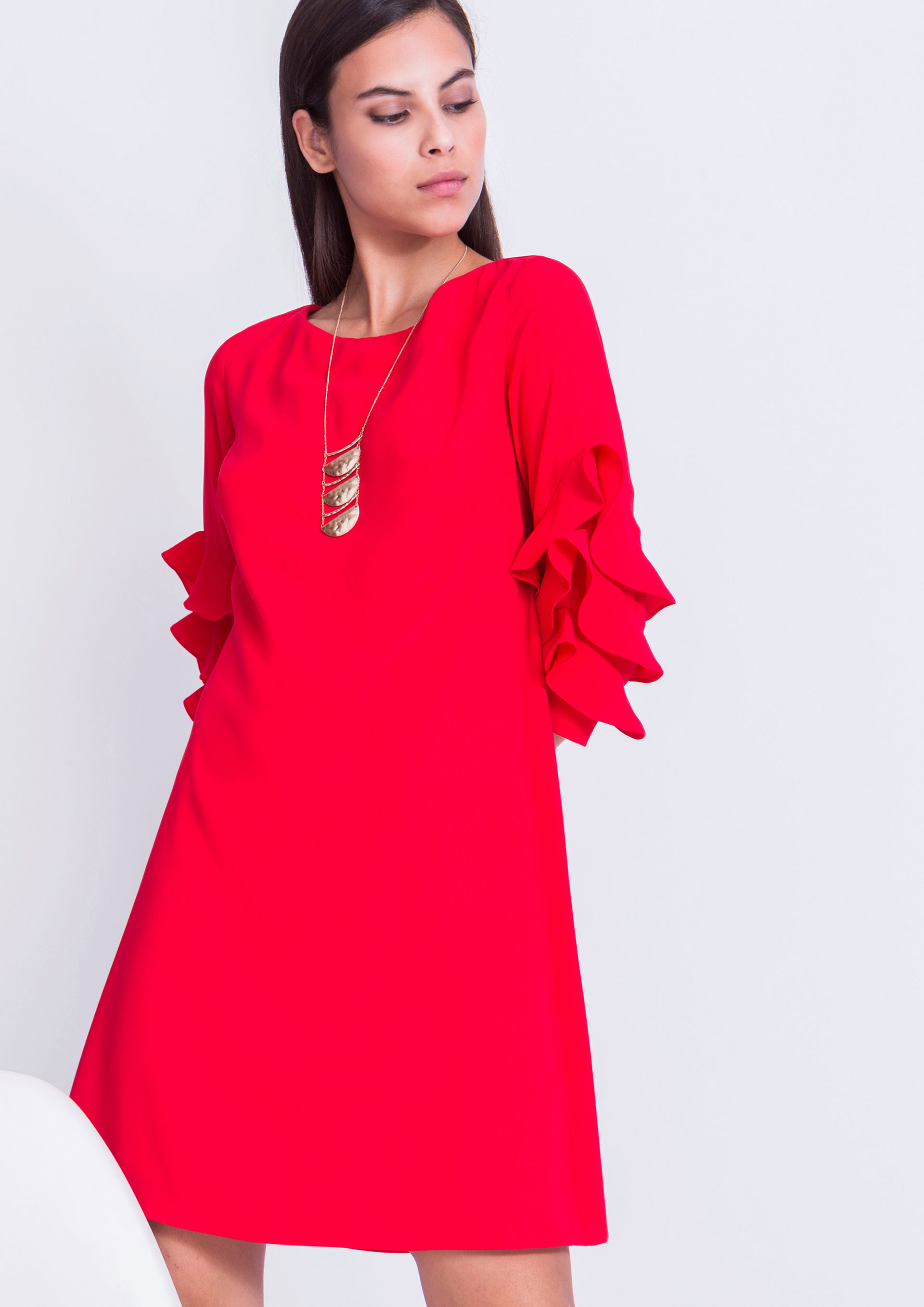 Red dress with frill on sleeves