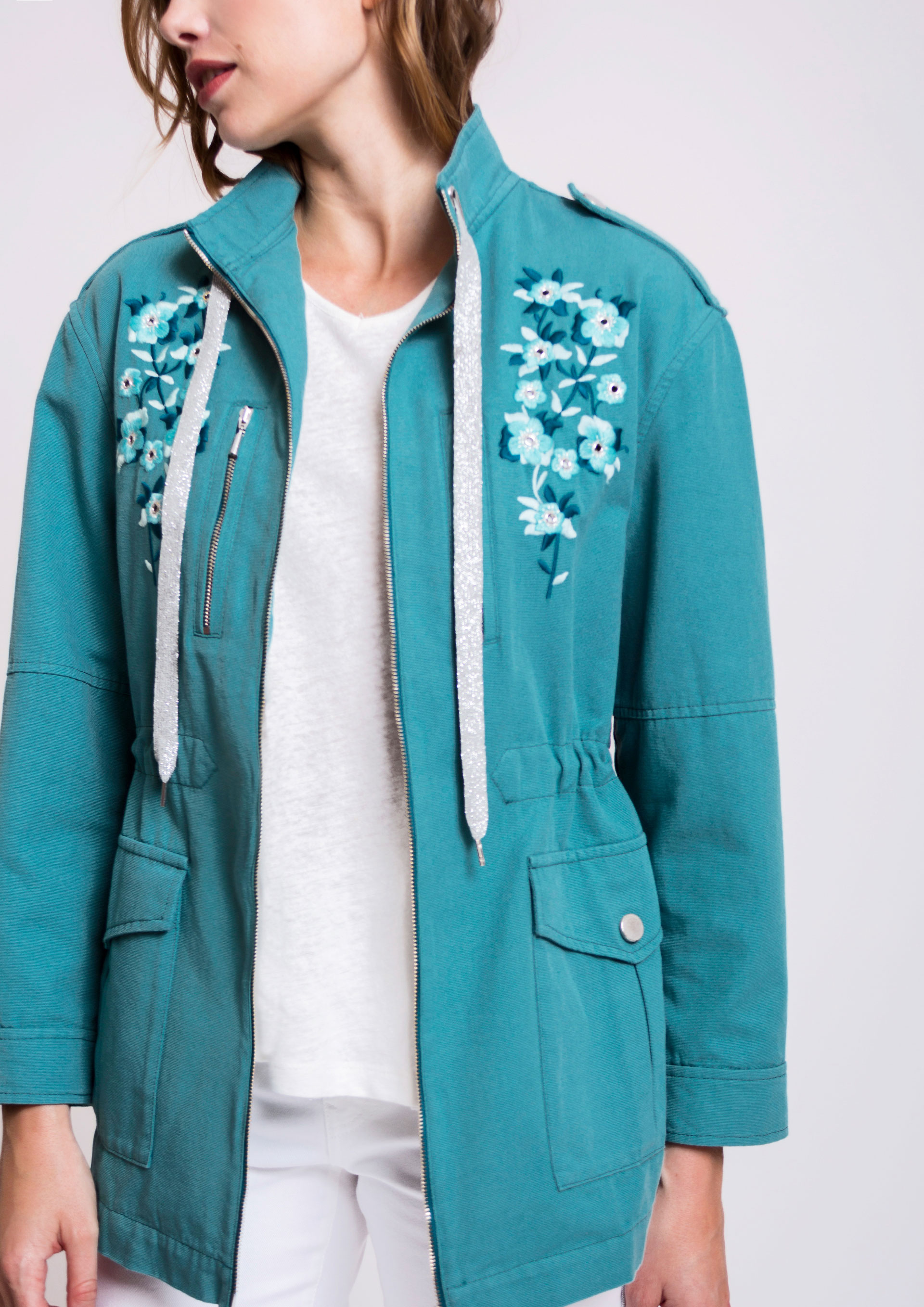 Blue embroidered parka