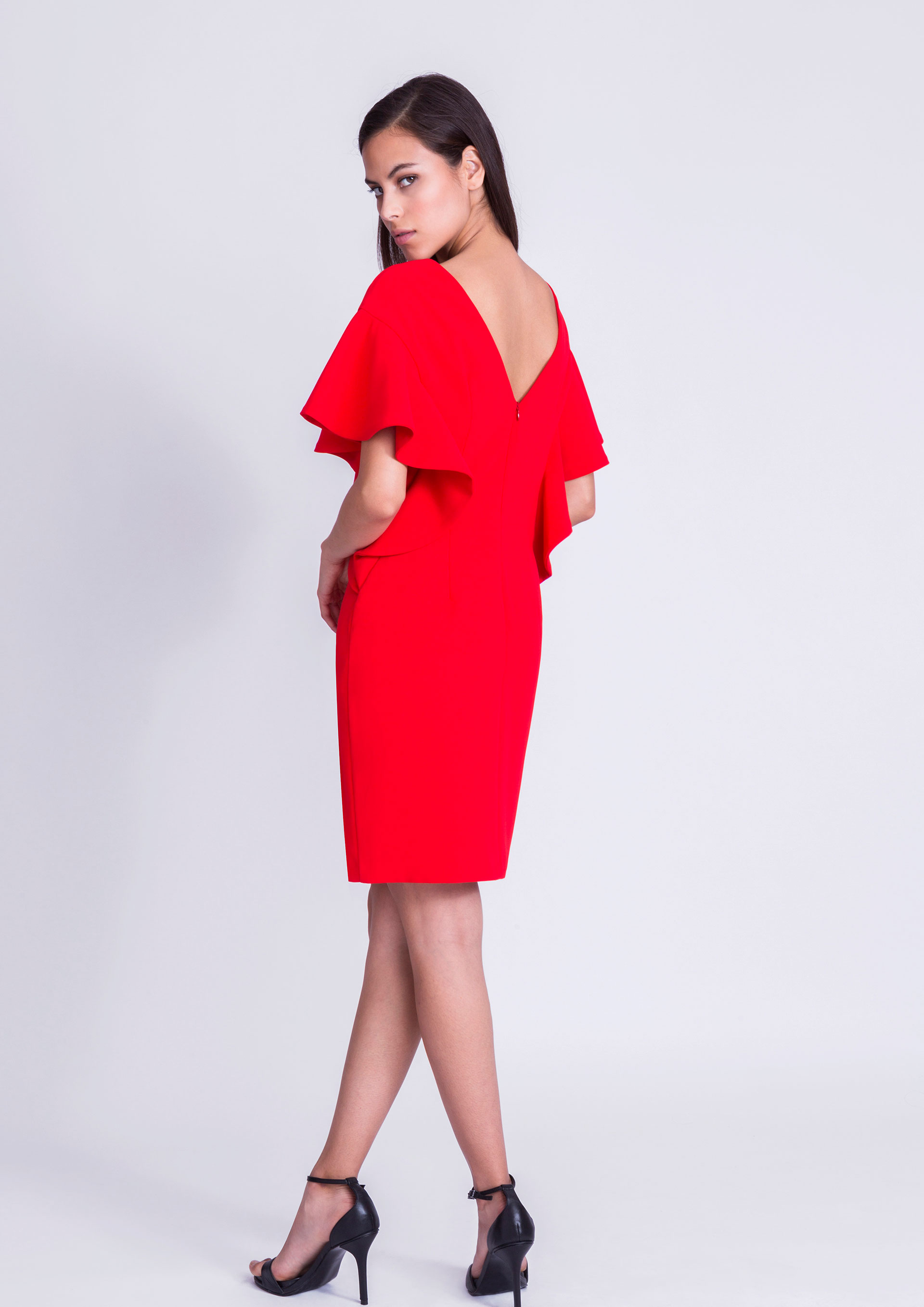 red crepe gown
