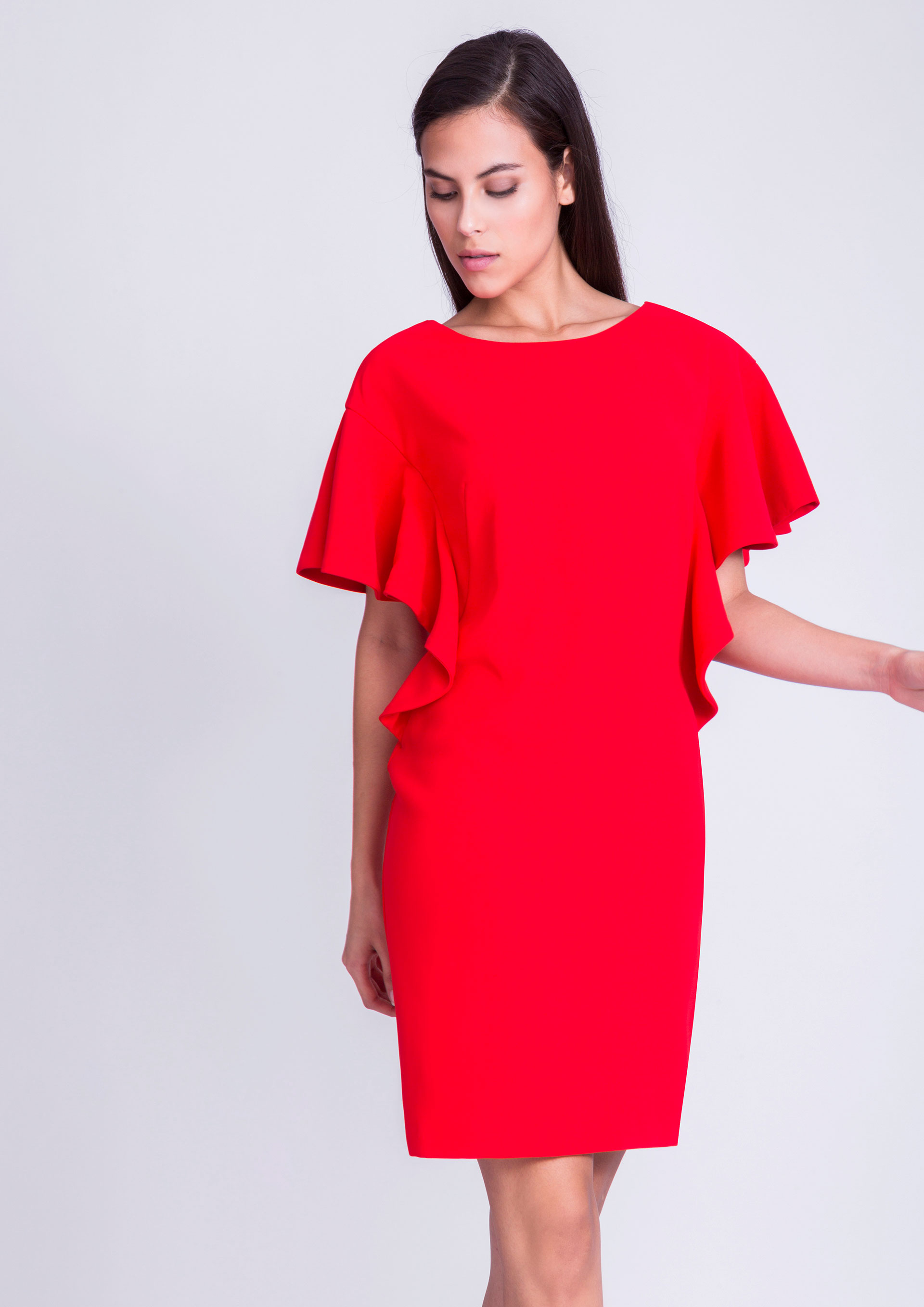 red crepe gown