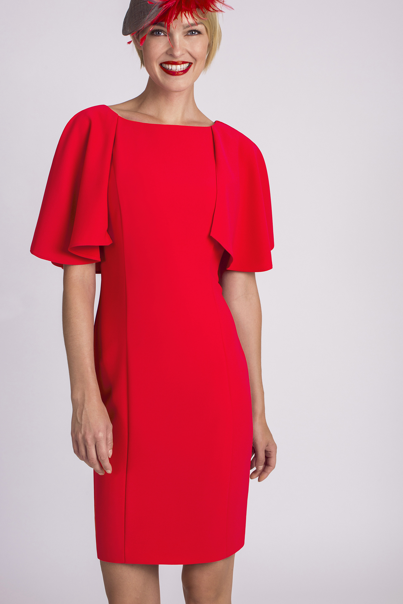 Red dress with cape sleeve