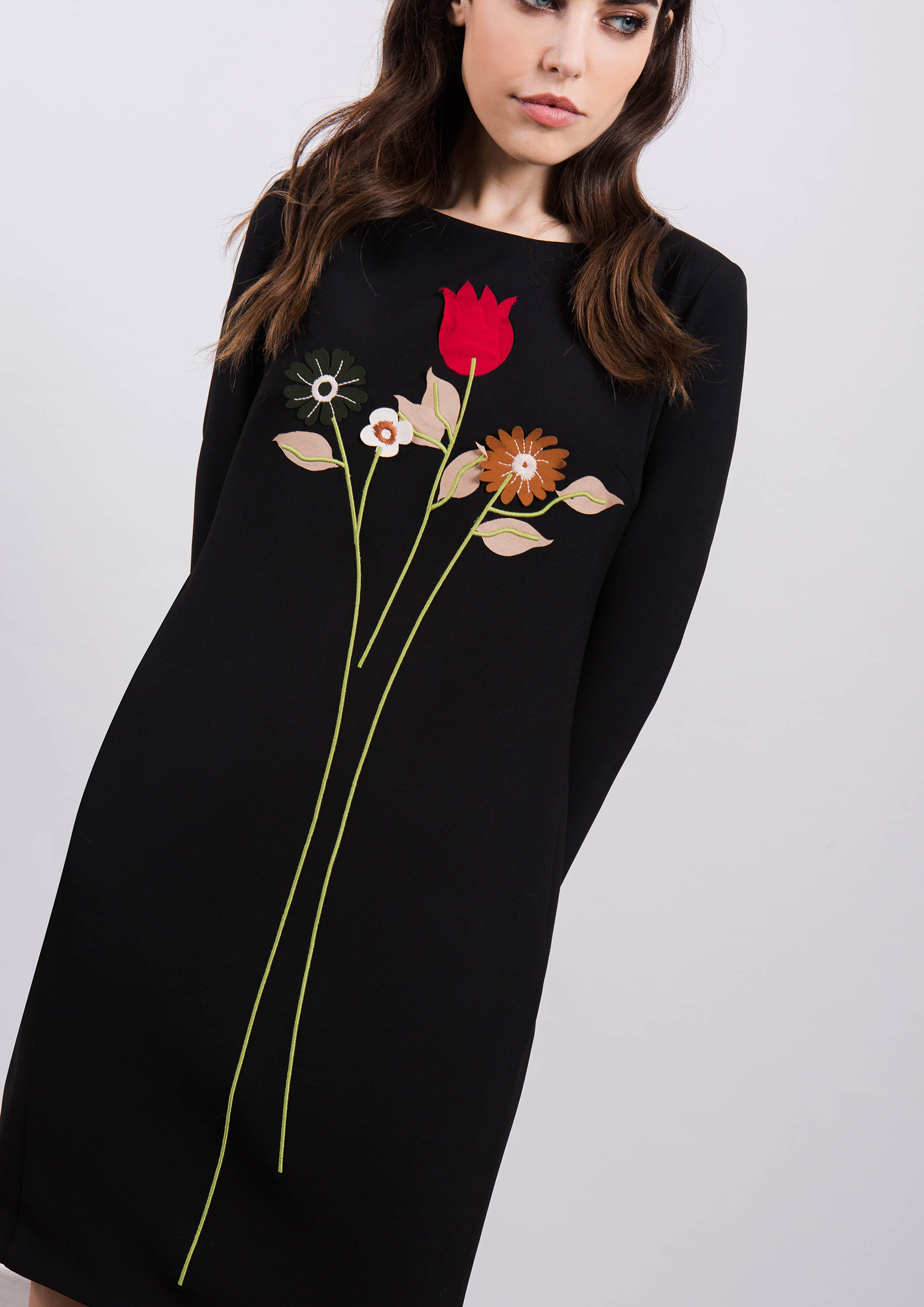 Black dress with floral embroidery