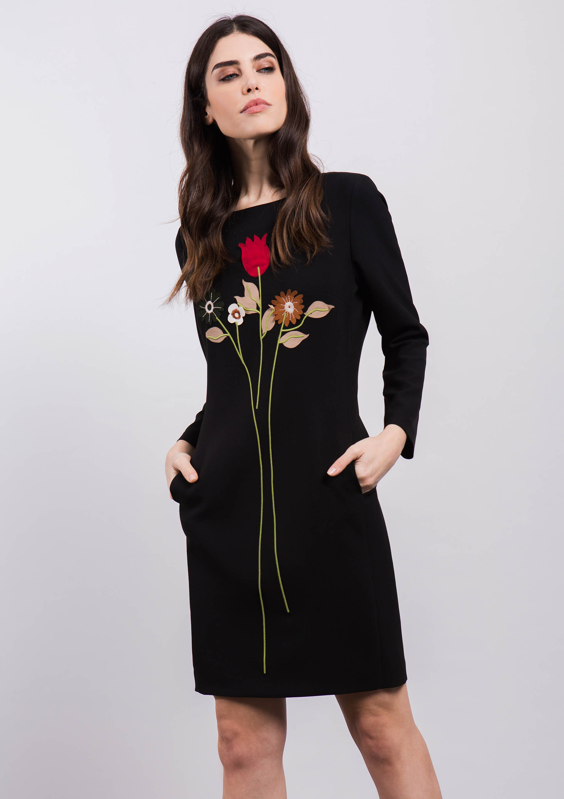 Black dress with floral embroidery