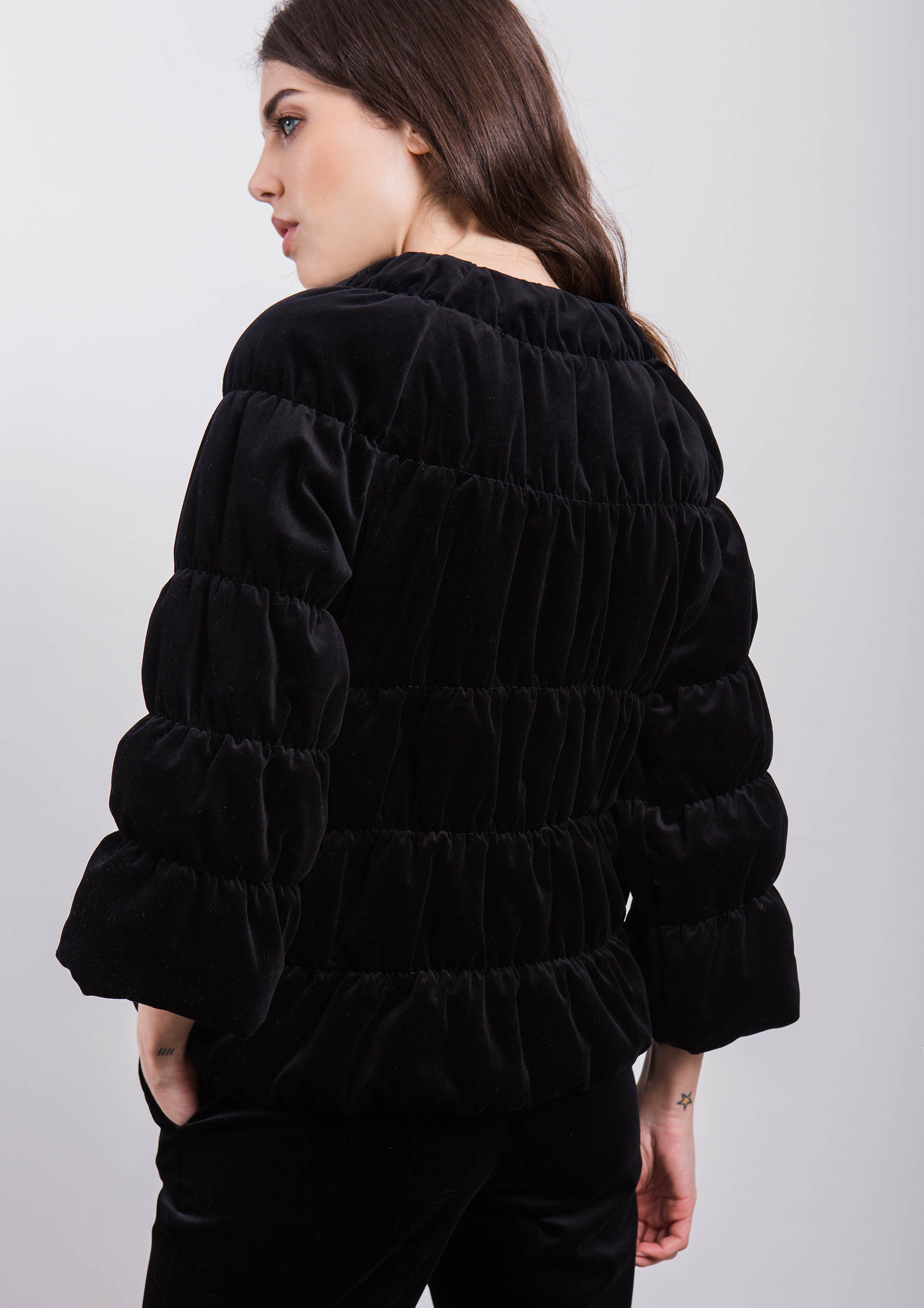 Quilted velvet jacket in black