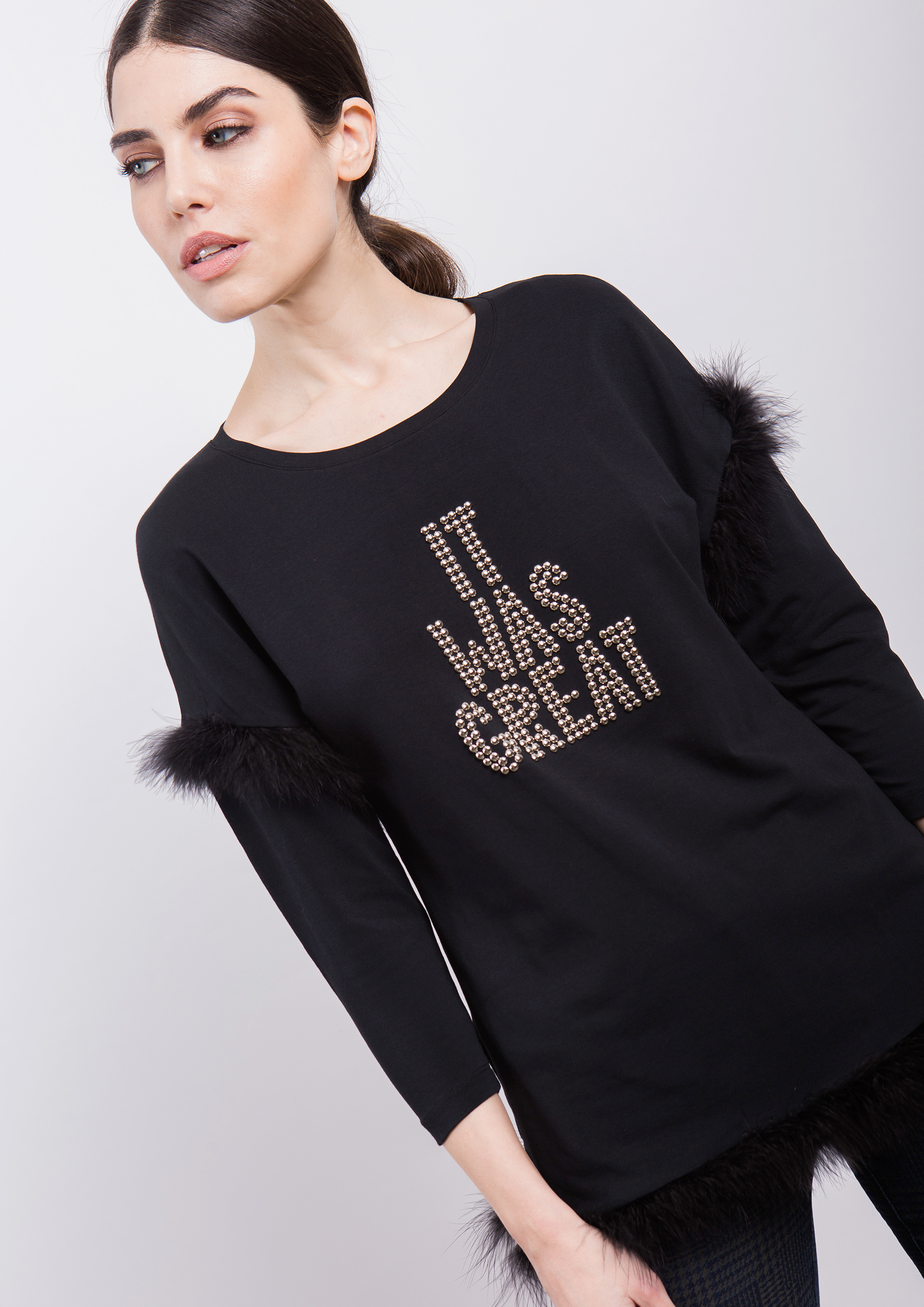 Black Tshirt with feather detail