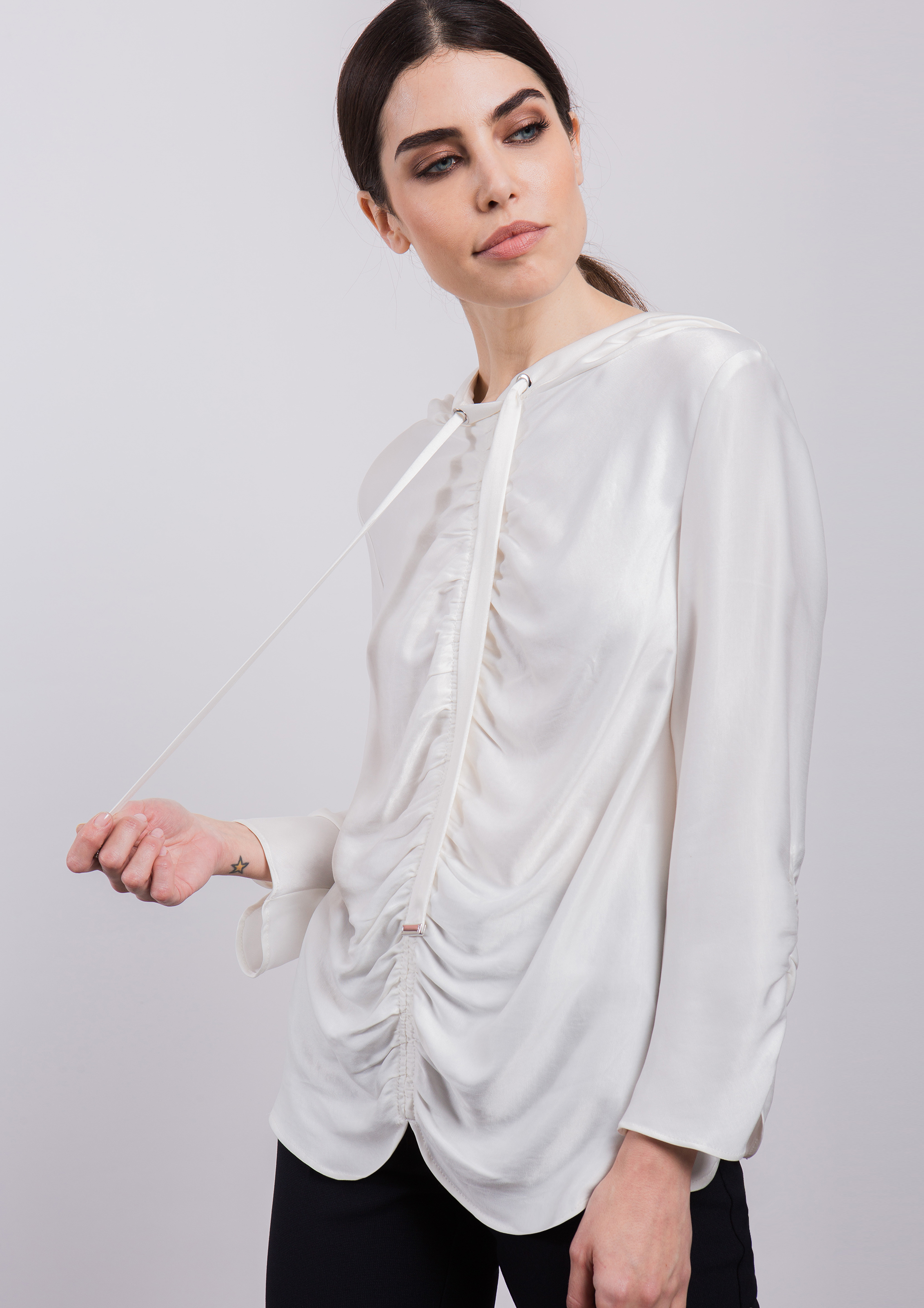 Ecru blouse with hood