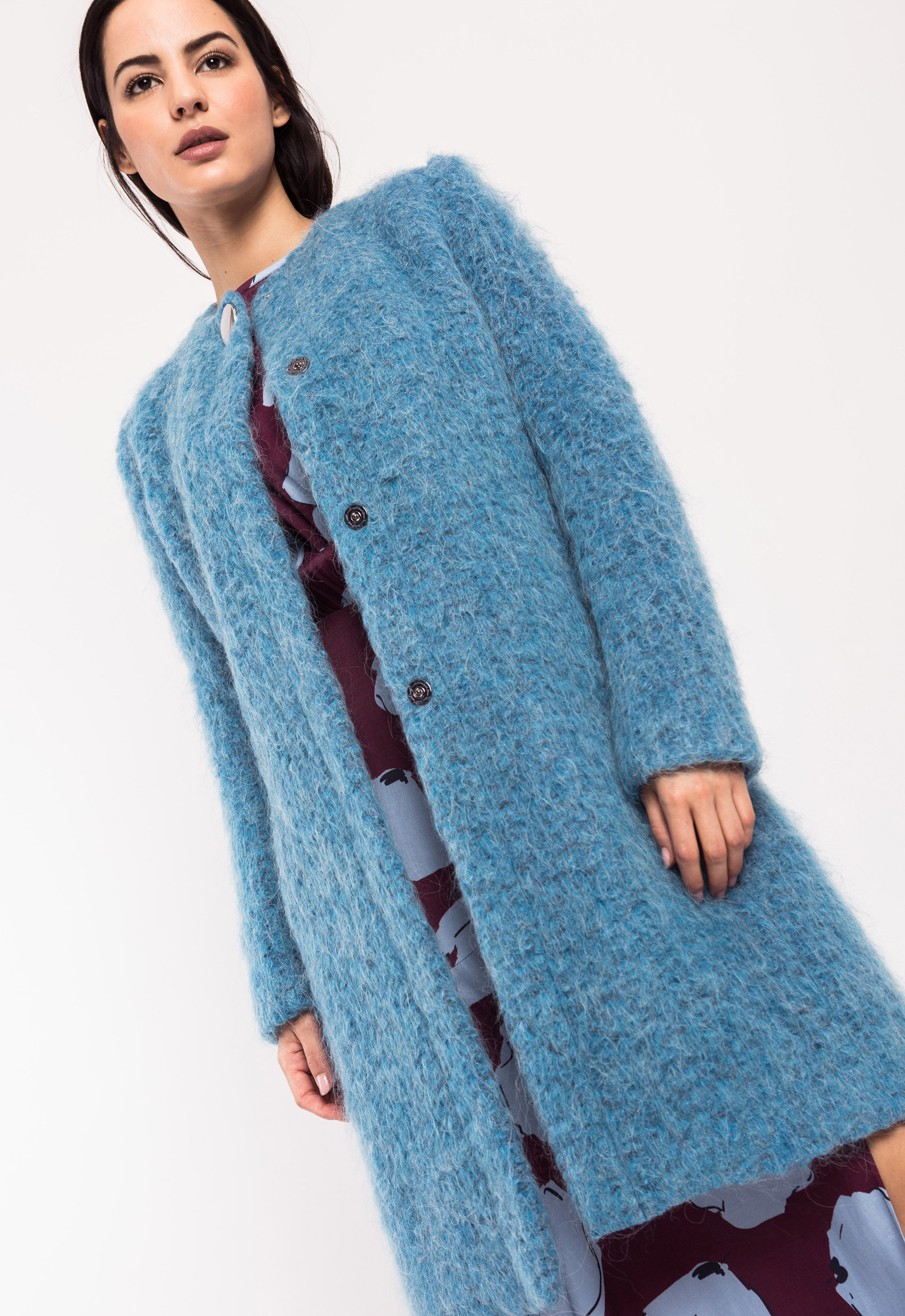 Blue bouclé coat