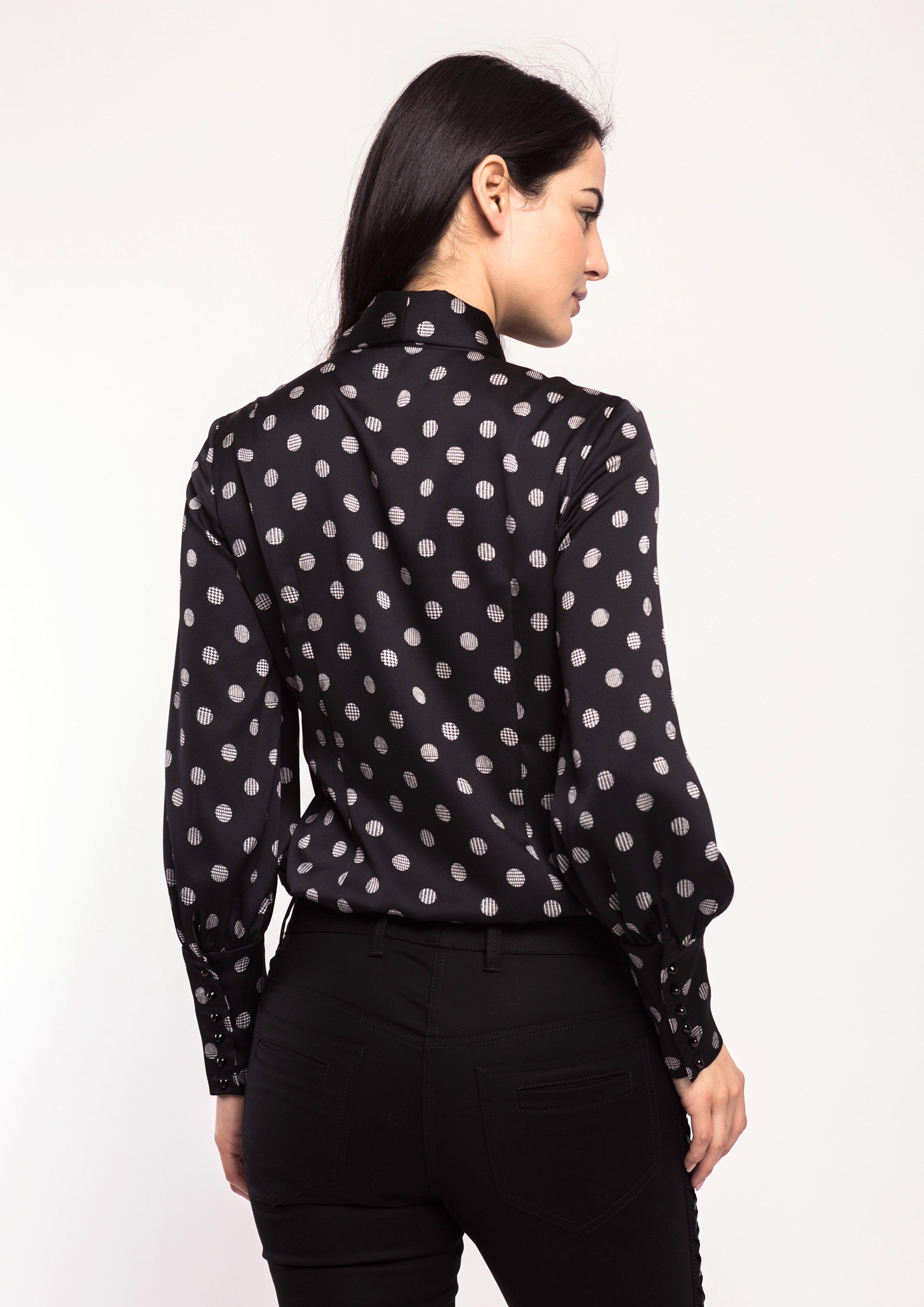 black polka dot blouse outfit