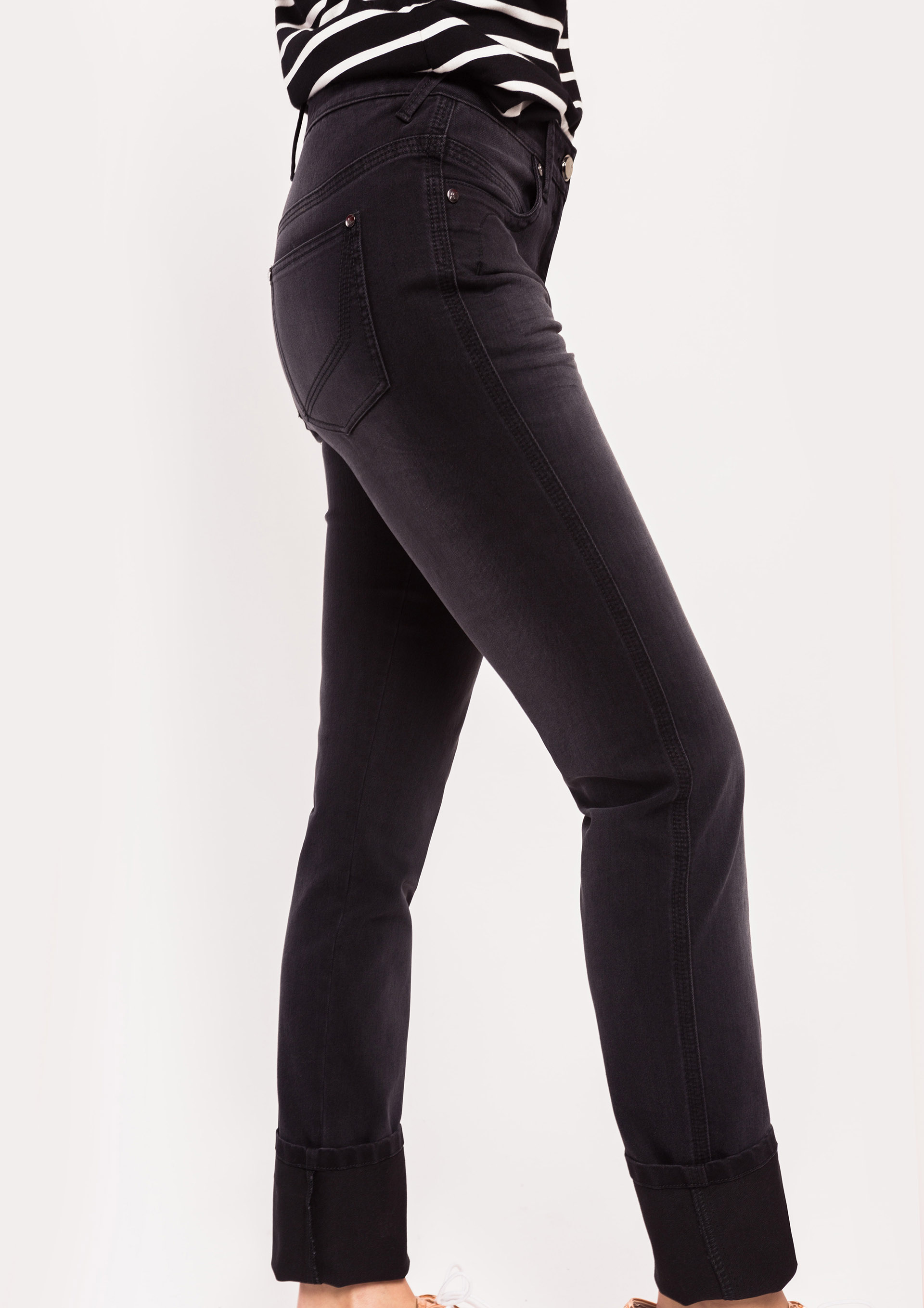 Black stretch denim trousers