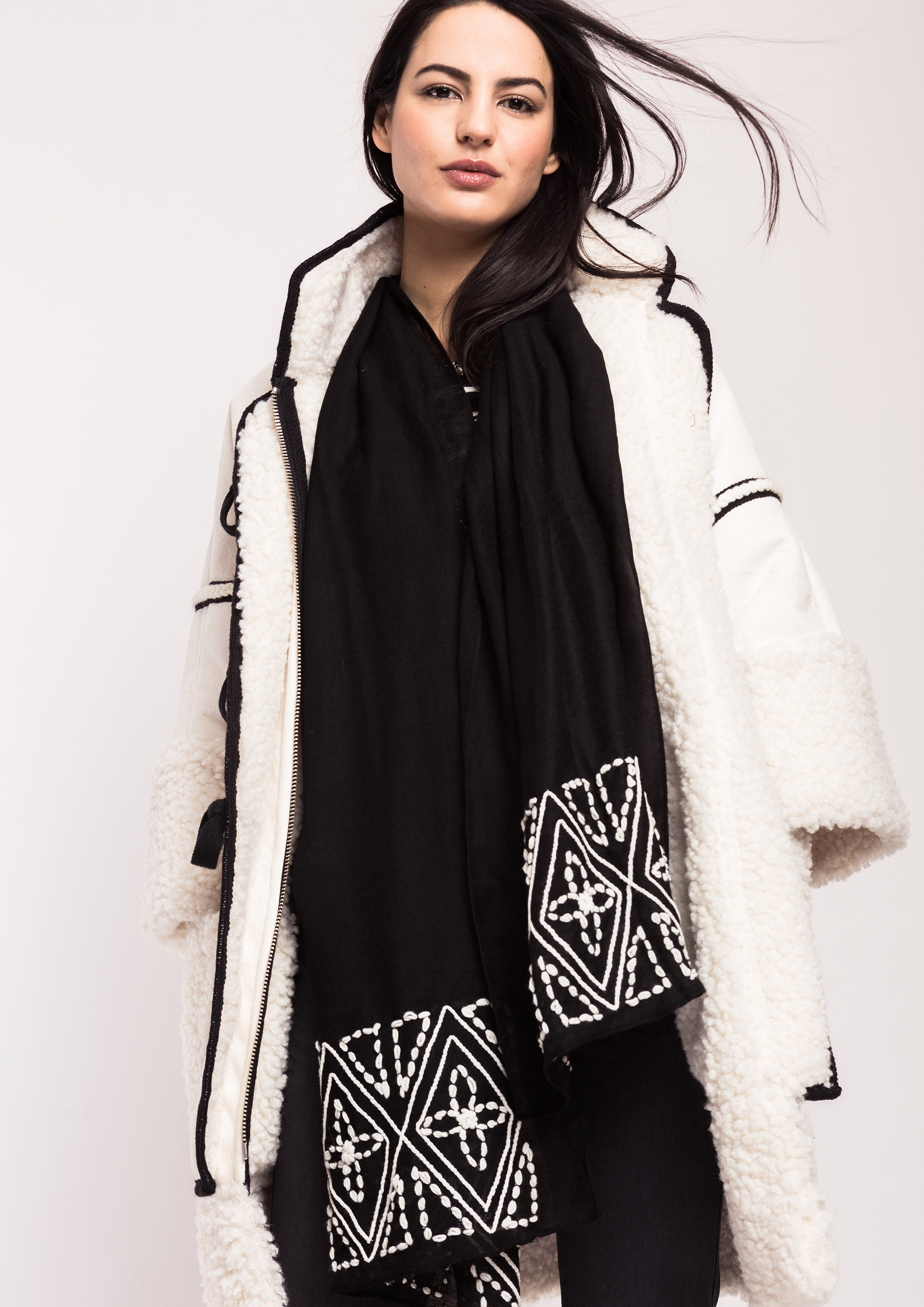Ecru jacket with black piping