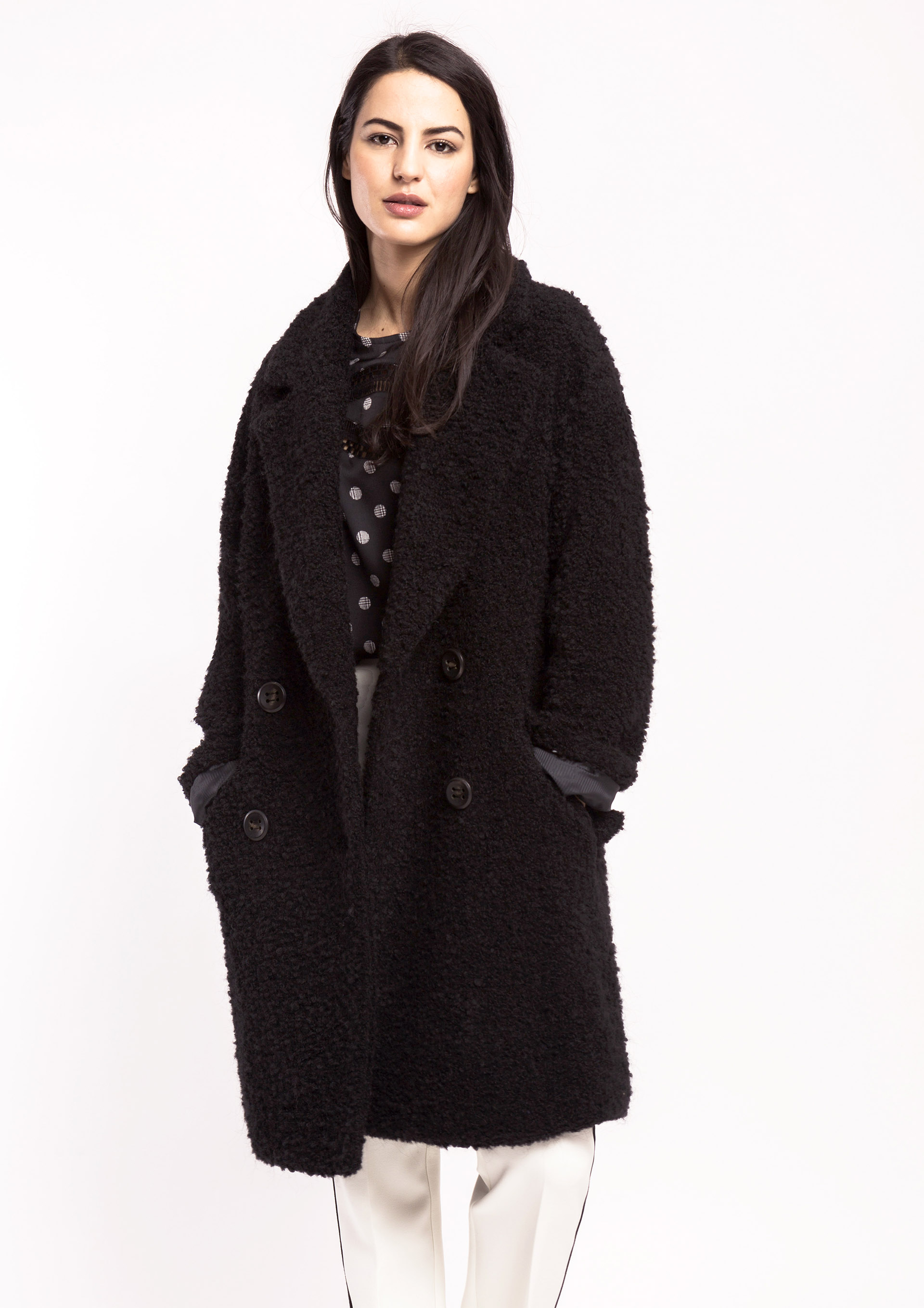 Black bouclé coat