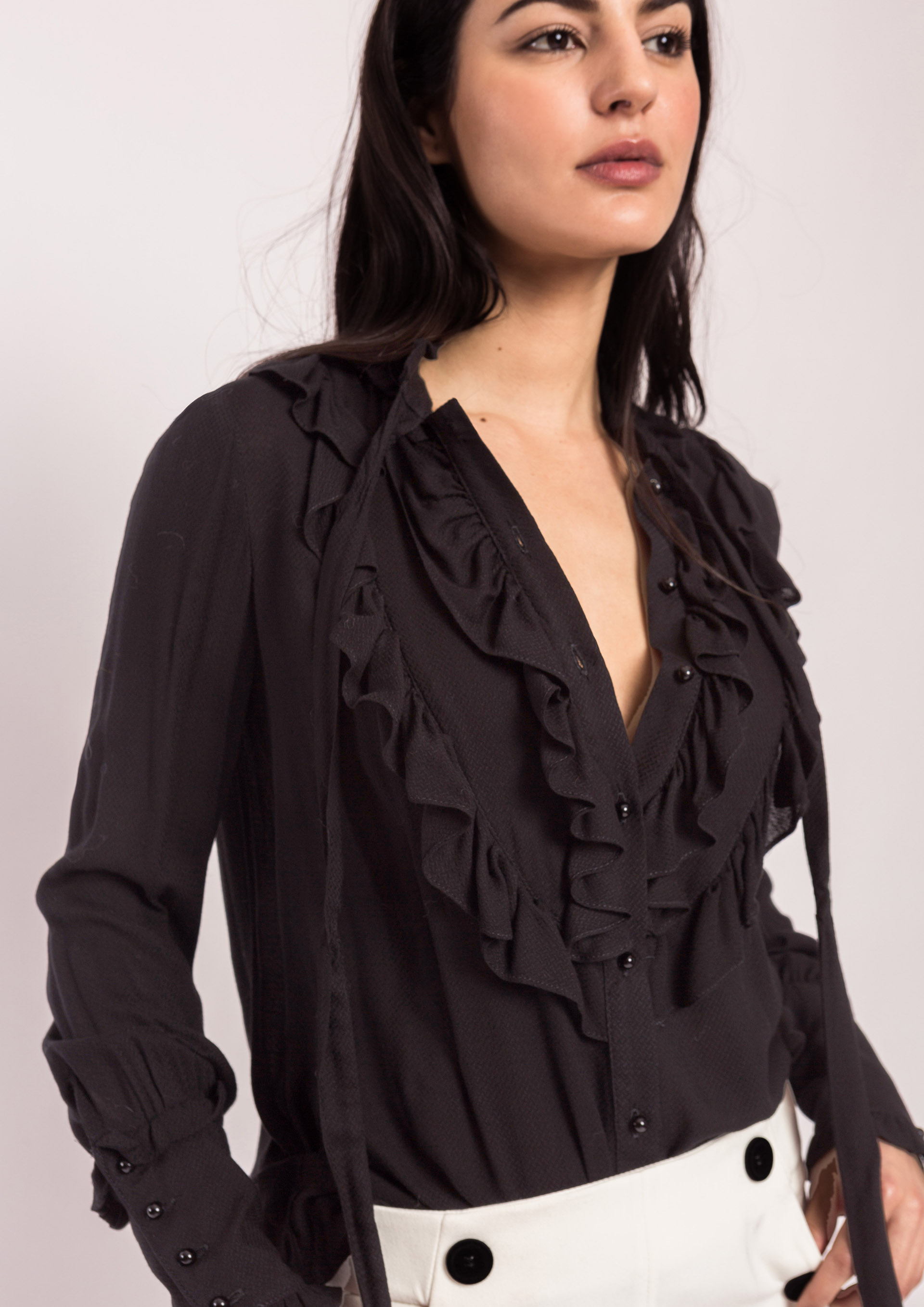 Black blouse with front frills