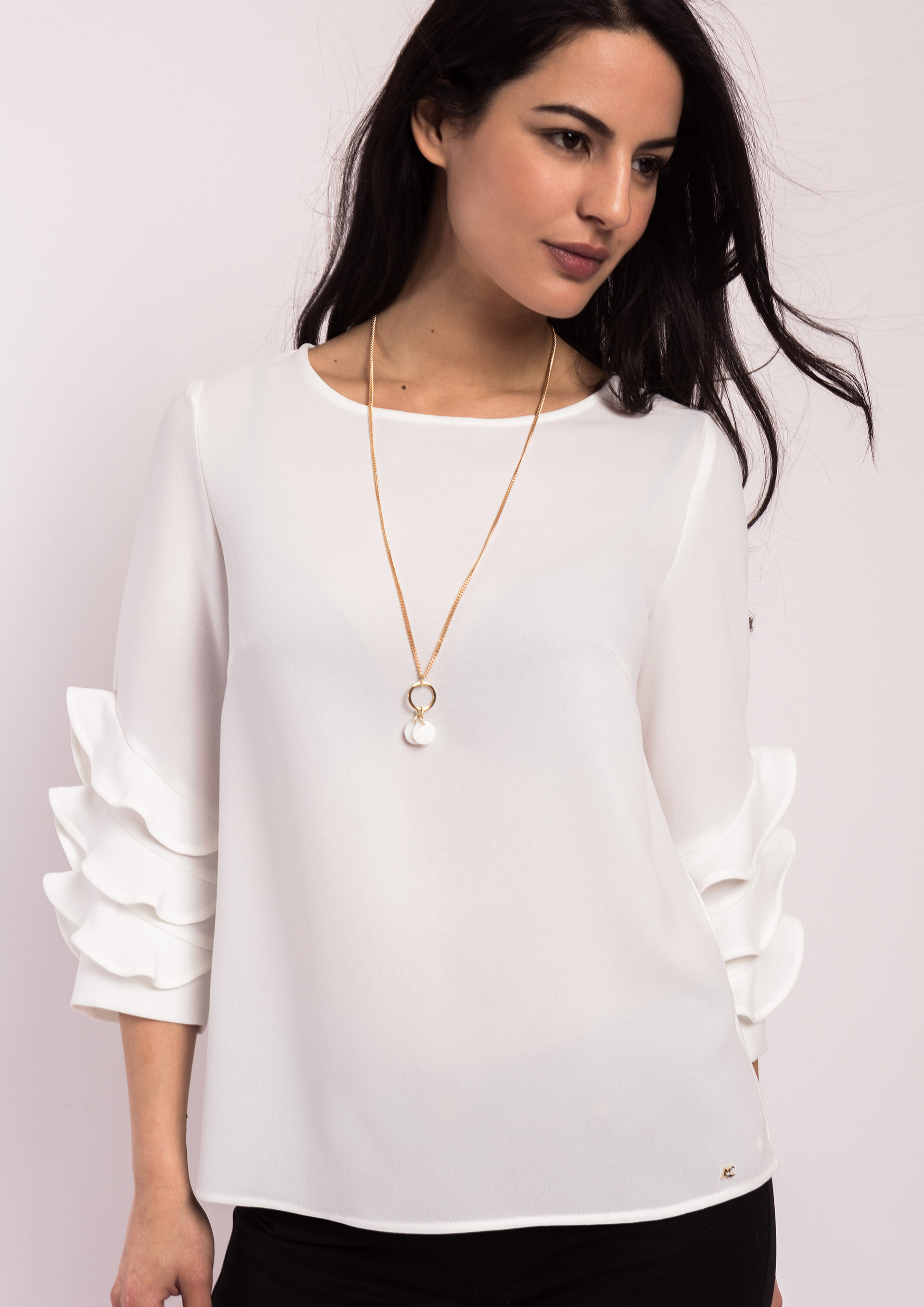 Ecru blouse with frill sleeves