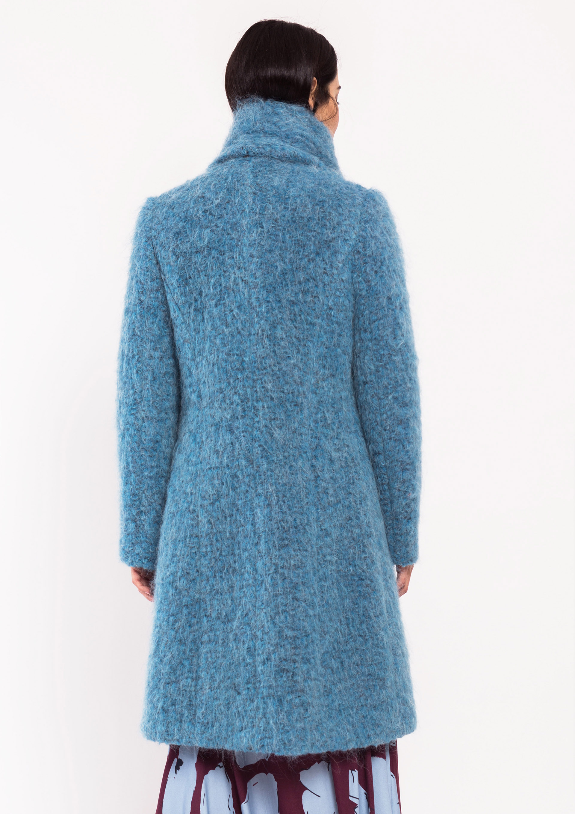 Blue bouclé coat