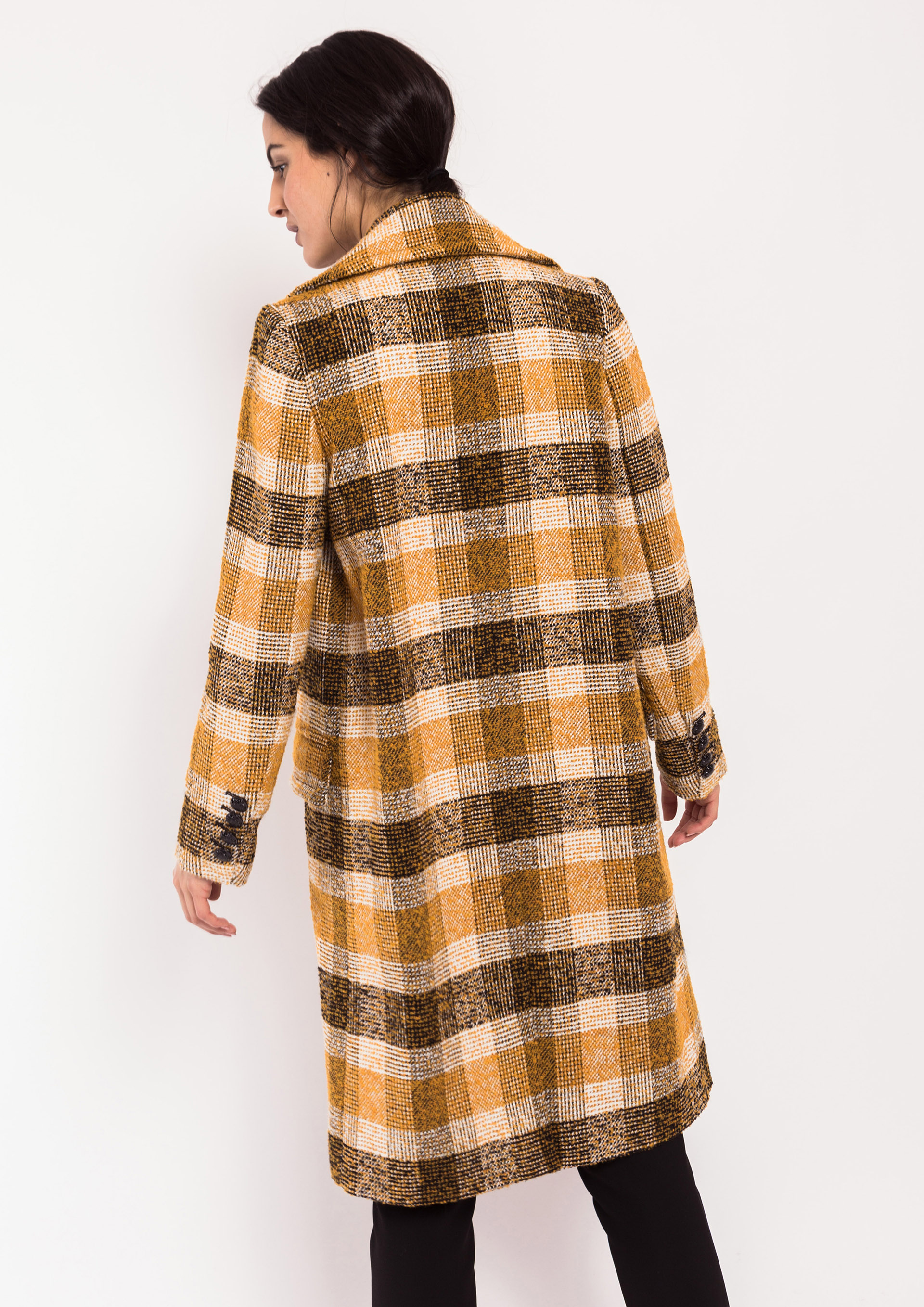 Prince of Wales check coat in ochre