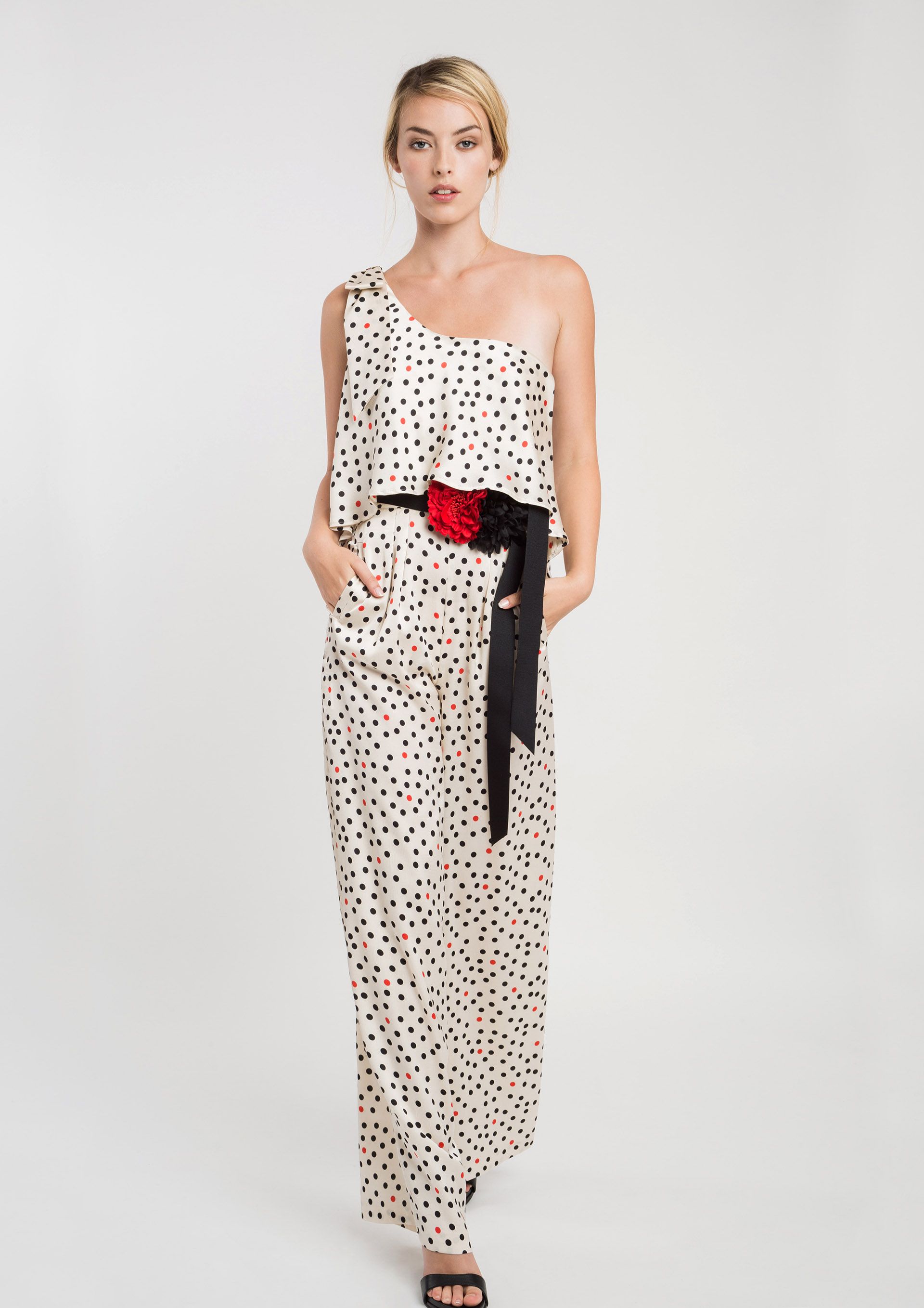 Fluid special occasion polka dot jumpsuit