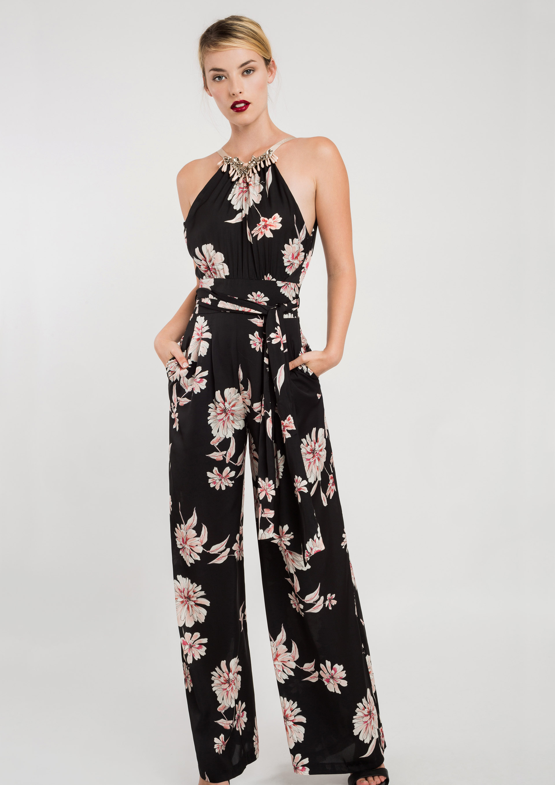 Special occasion print jumpsuit in black