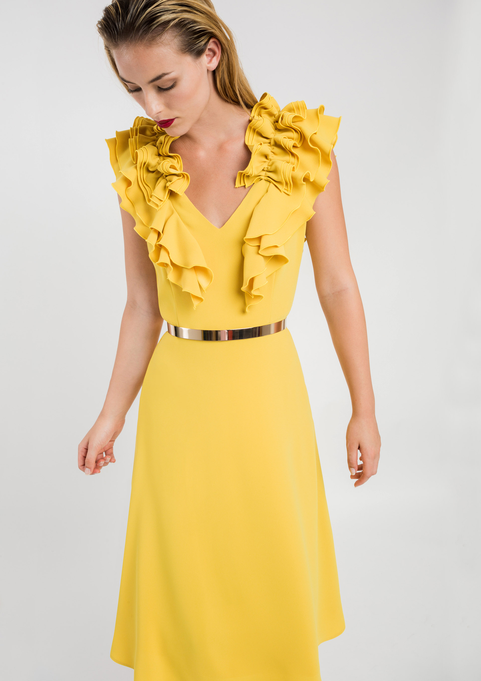 Yellow special occasion dress with frills