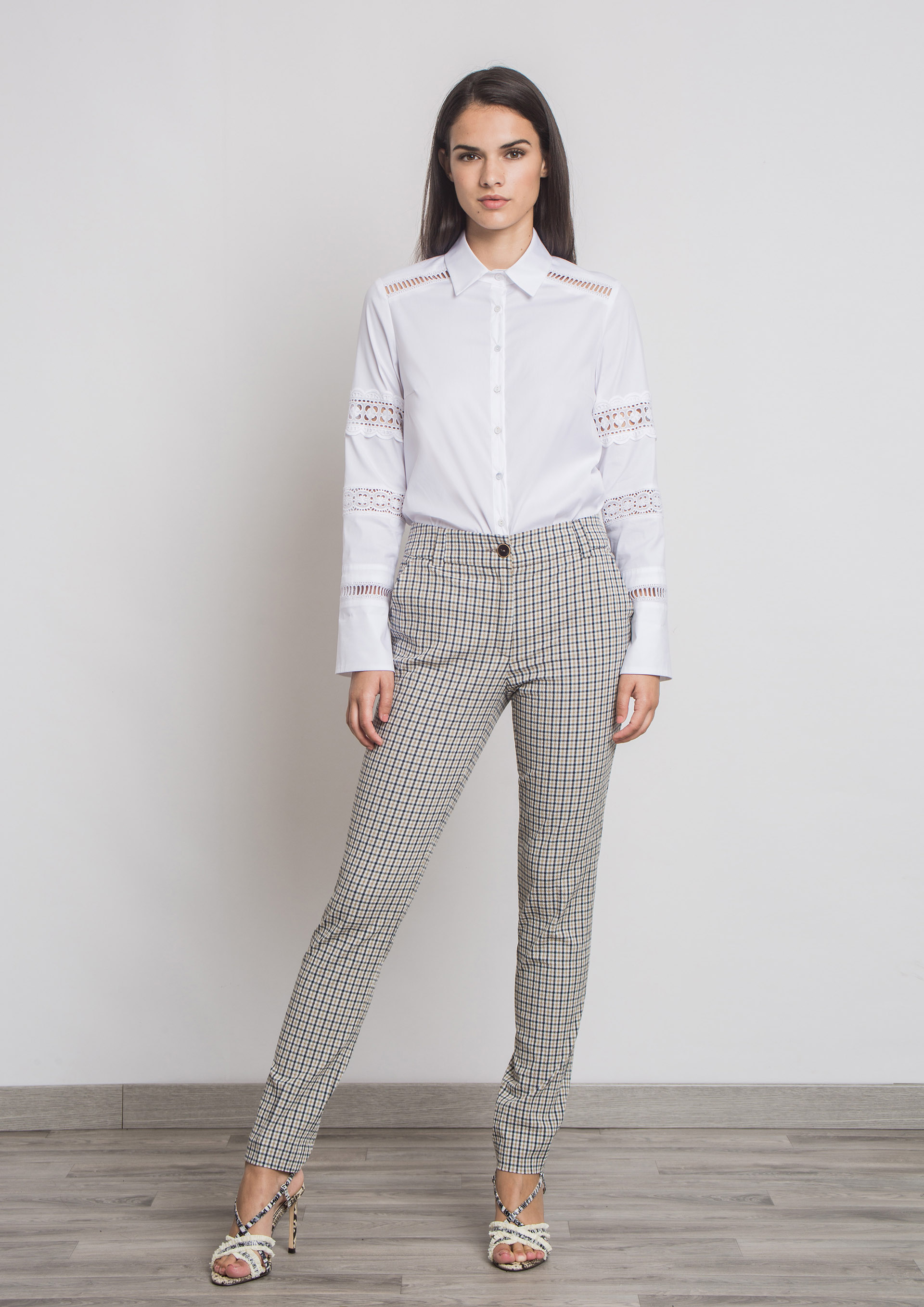pink gingham trouser suit