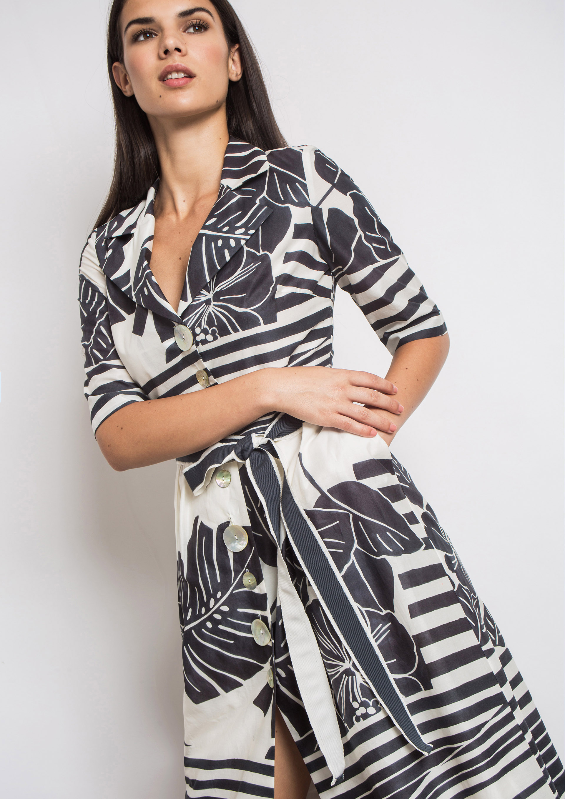 Black and white print shirt dress