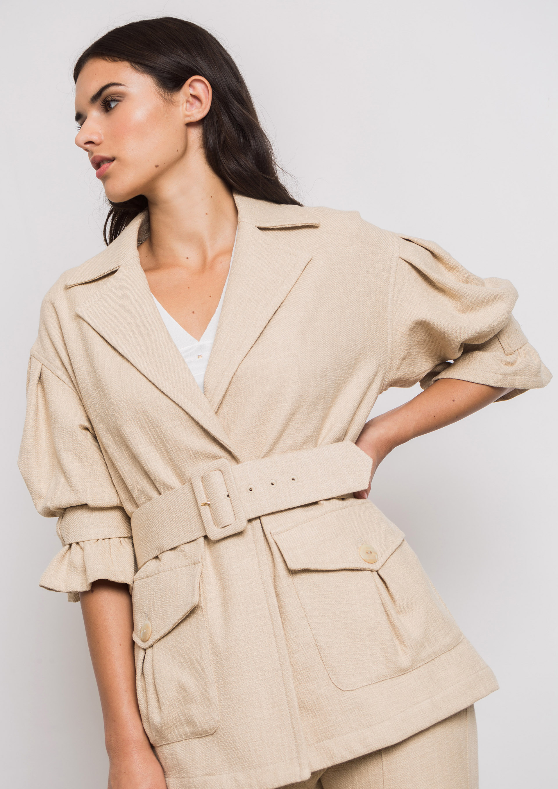 Beige jacket with belt