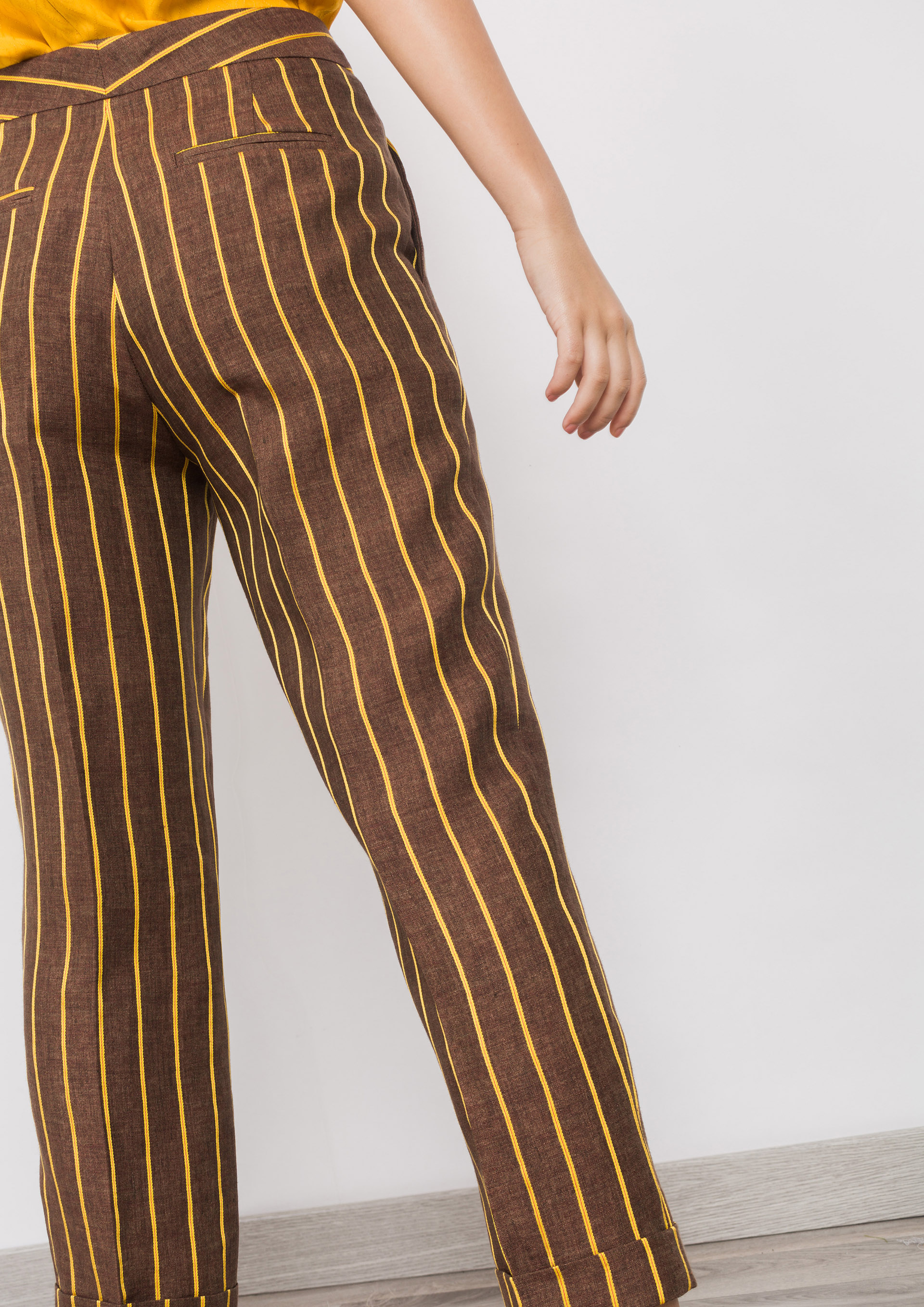 Brown striped trousers