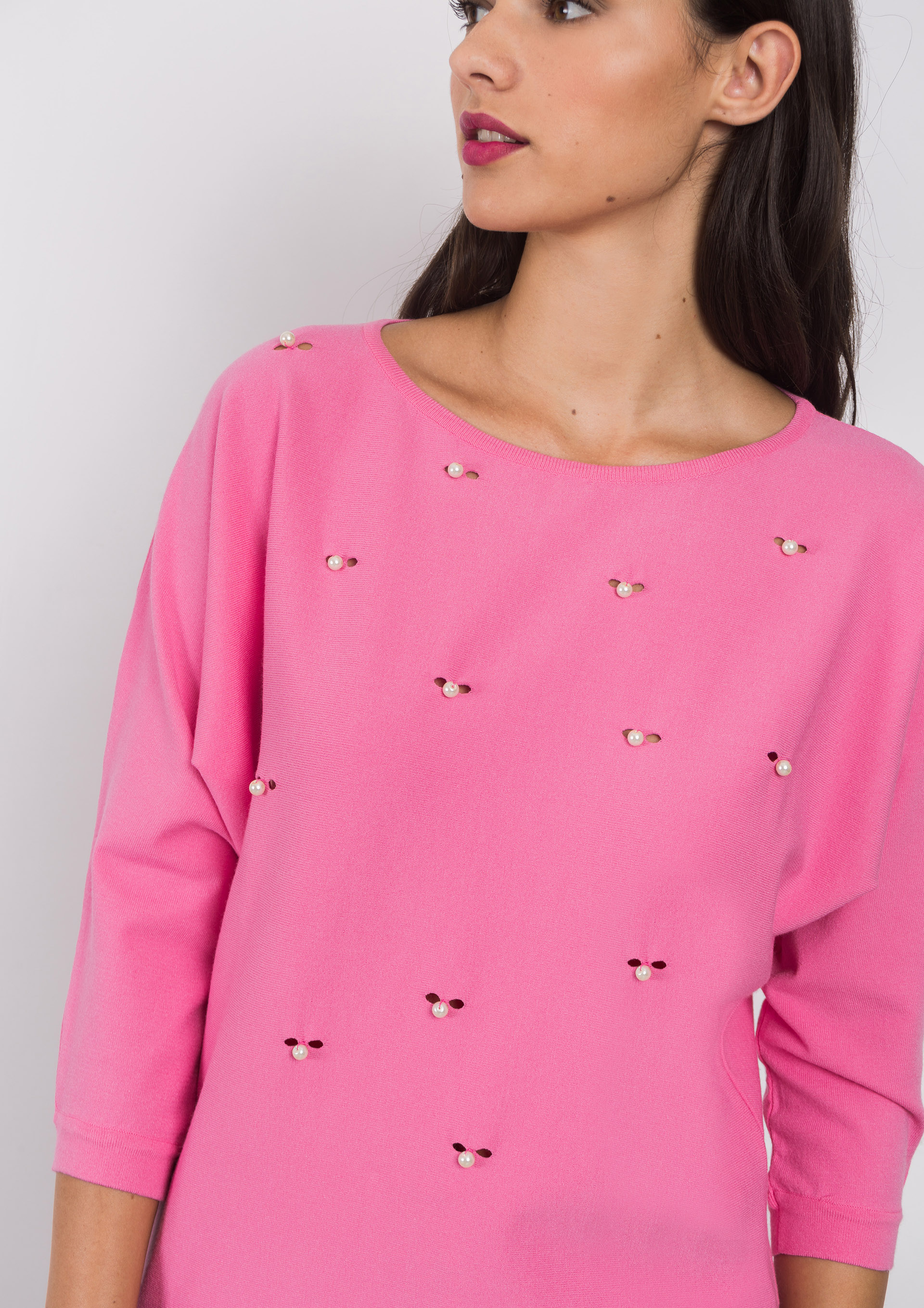 Pink sweater with pearls