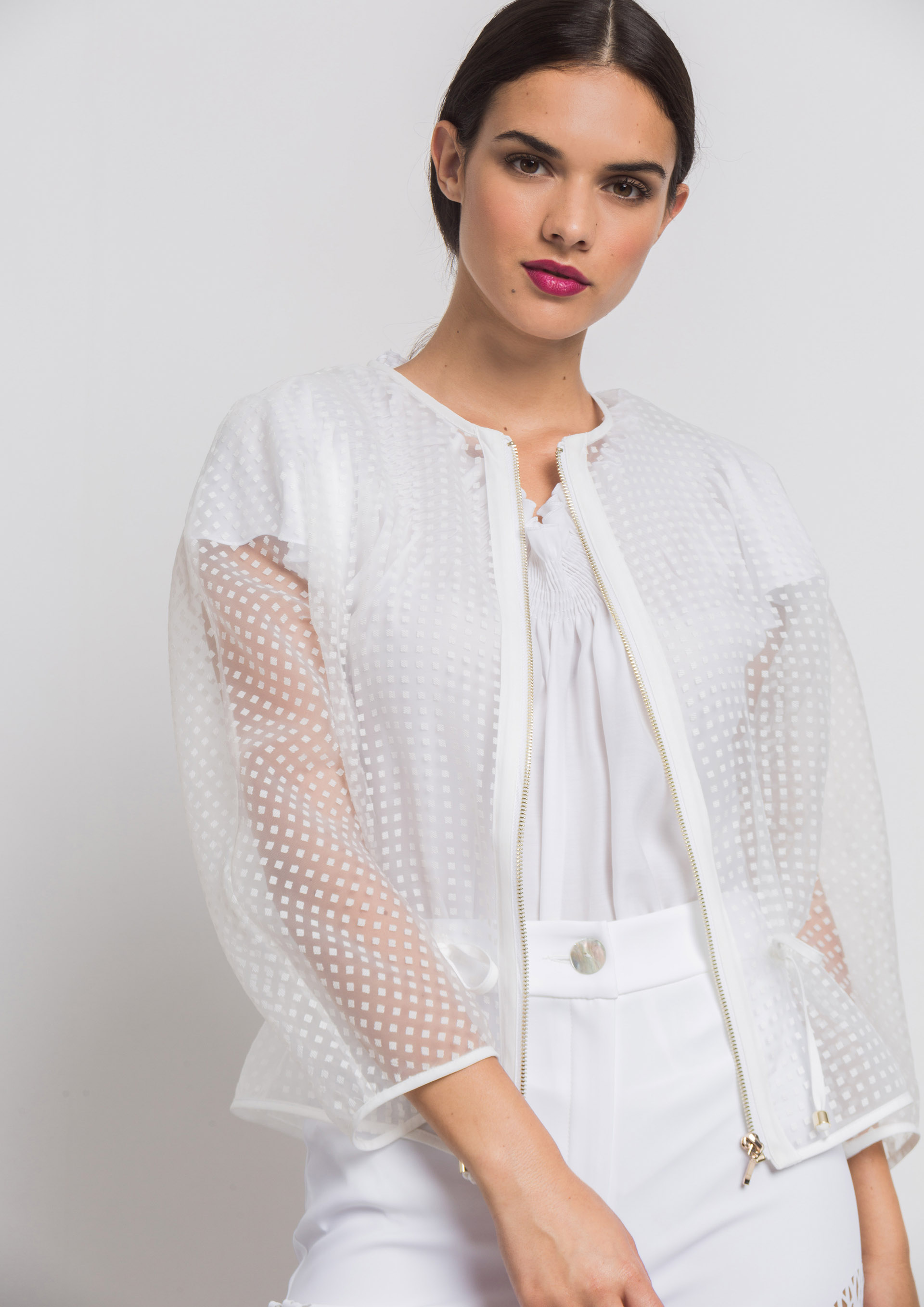 White organza bomber jacket