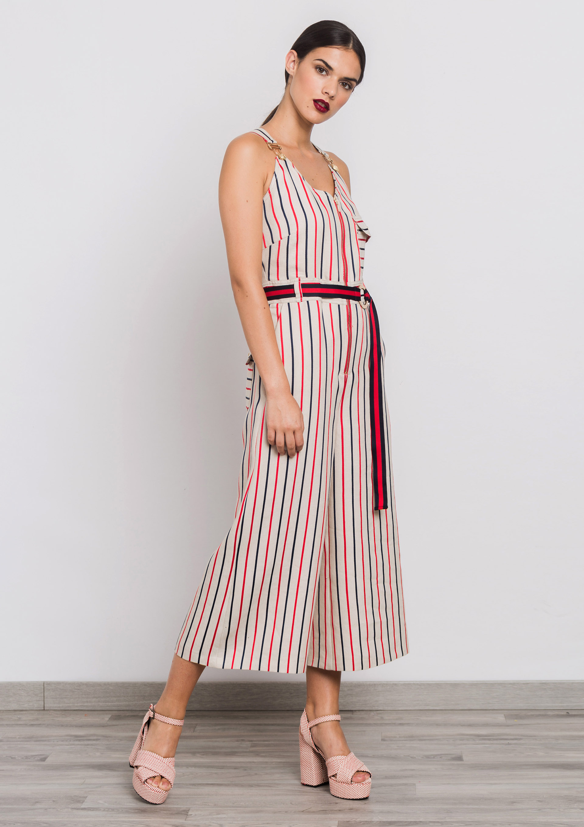 Beige striped jumpsuit