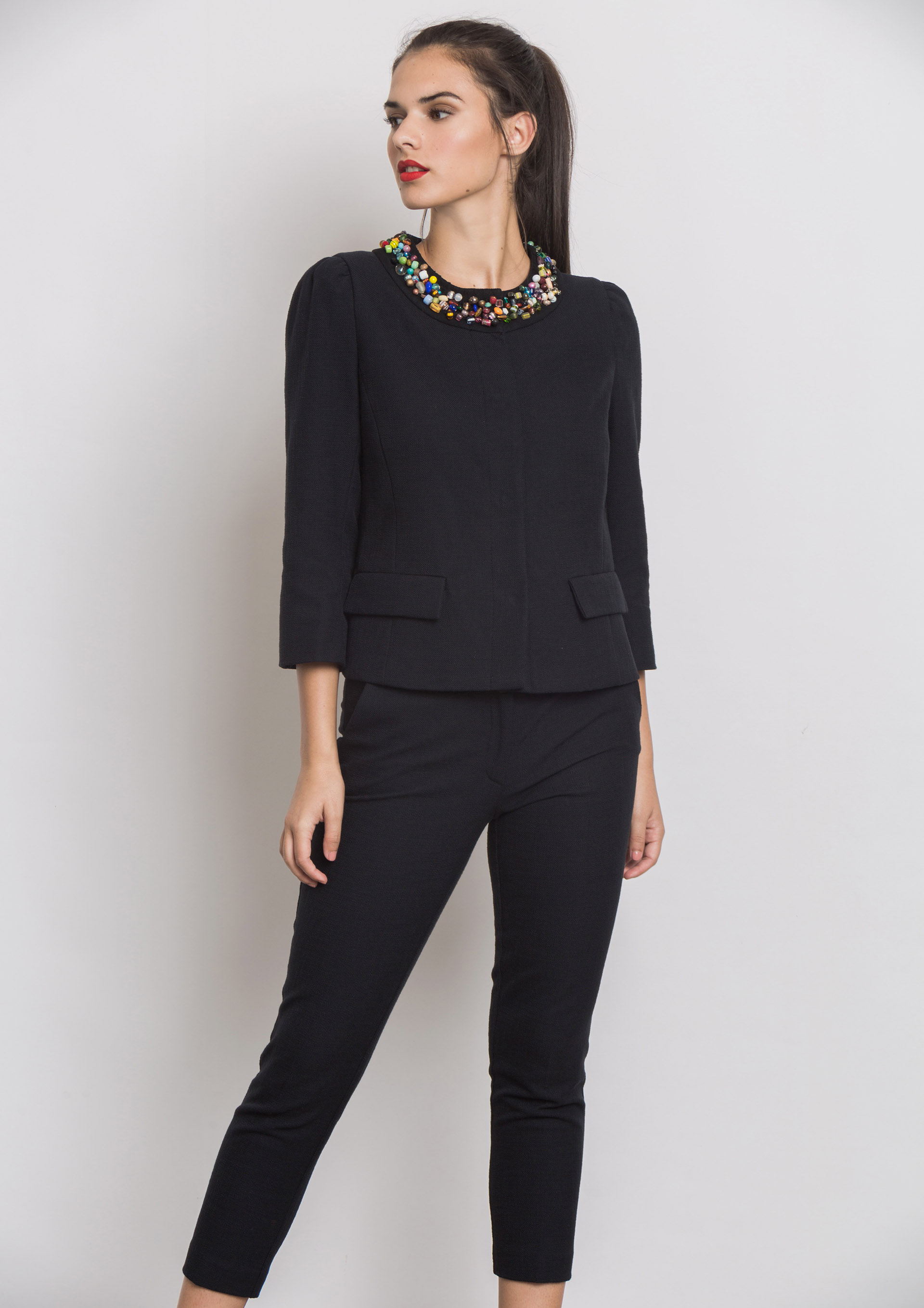 Black jacket with embellished neckline