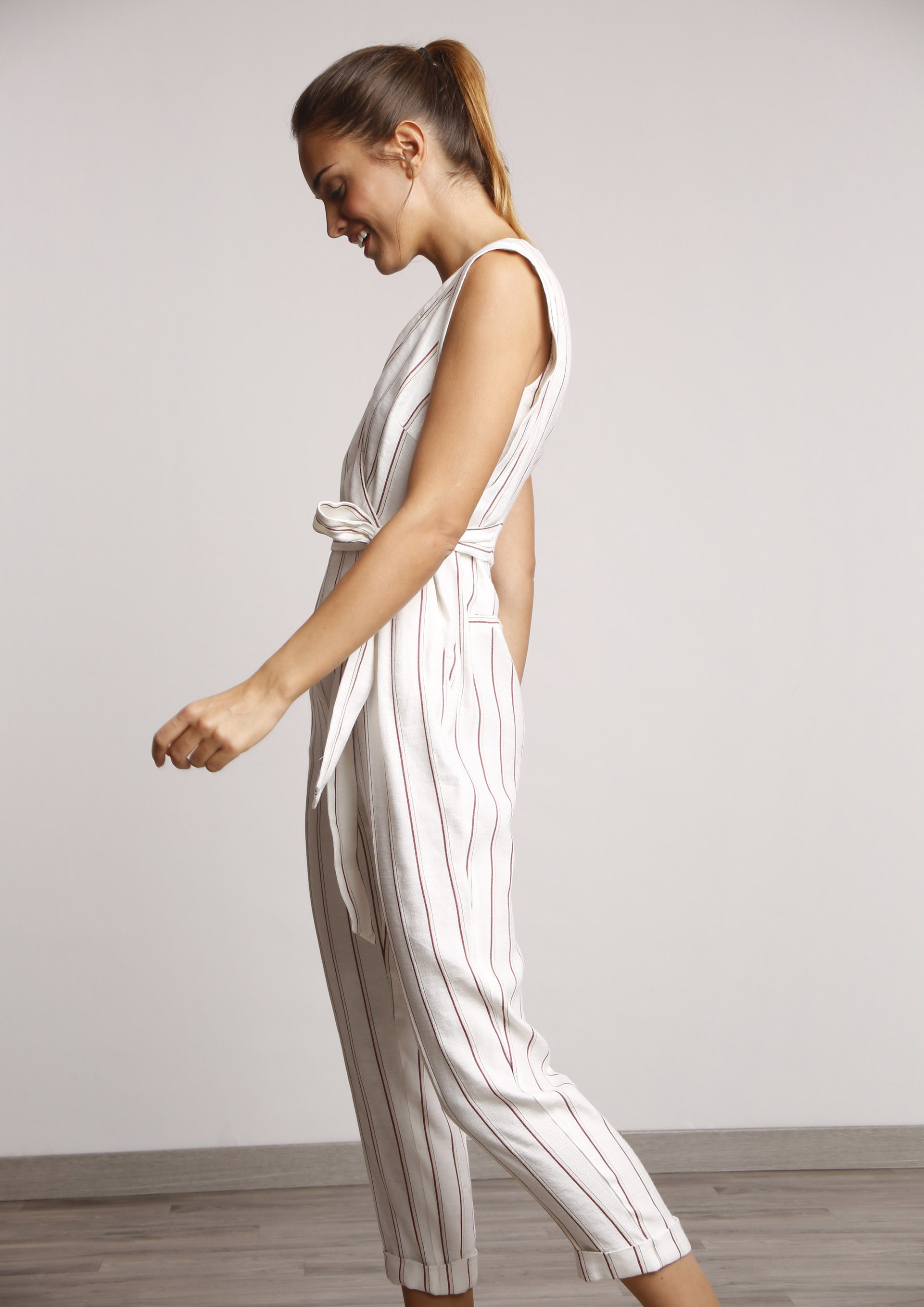 Striped ecru jumpsuit