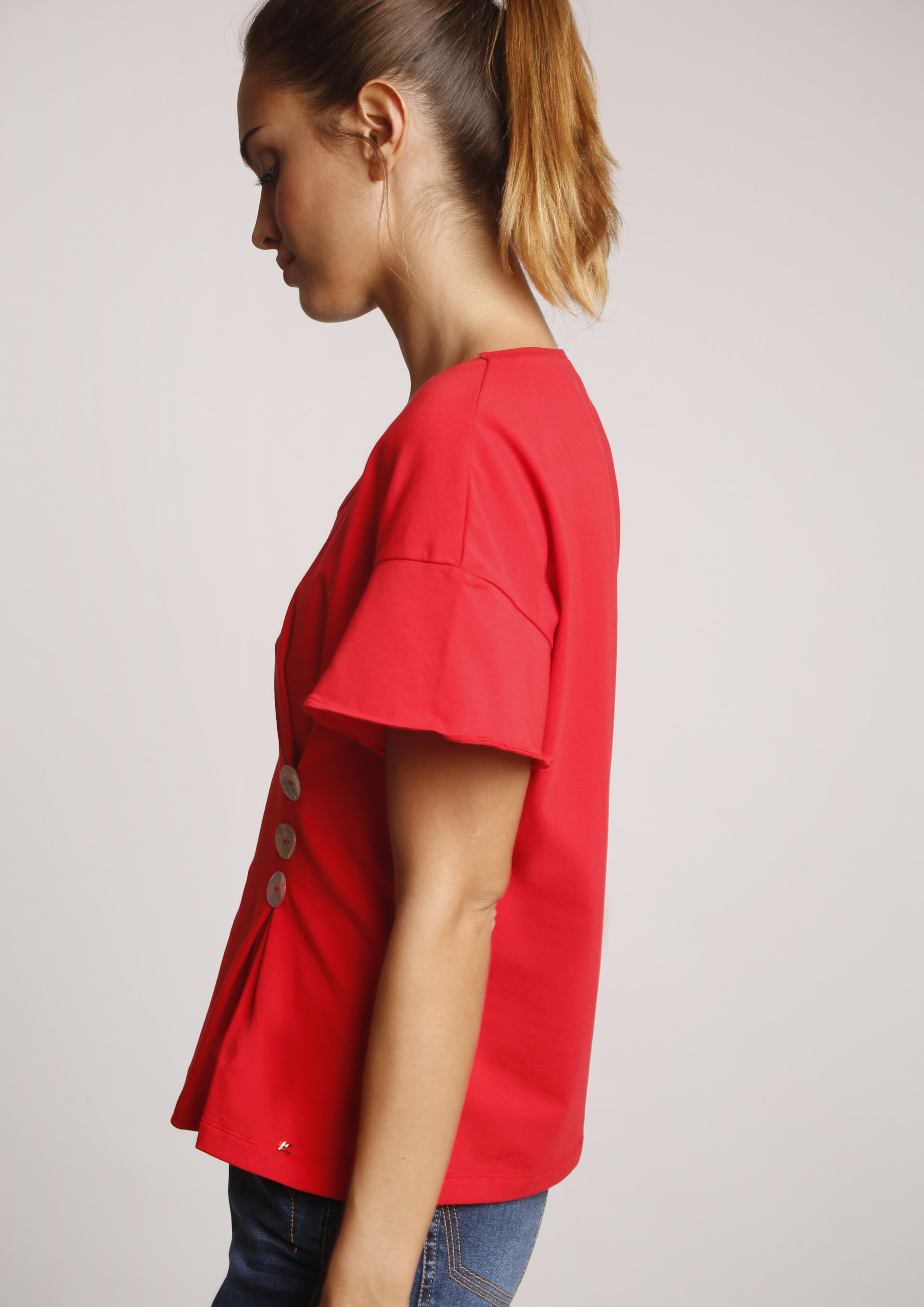 Red Tshirt with buttons on the front
