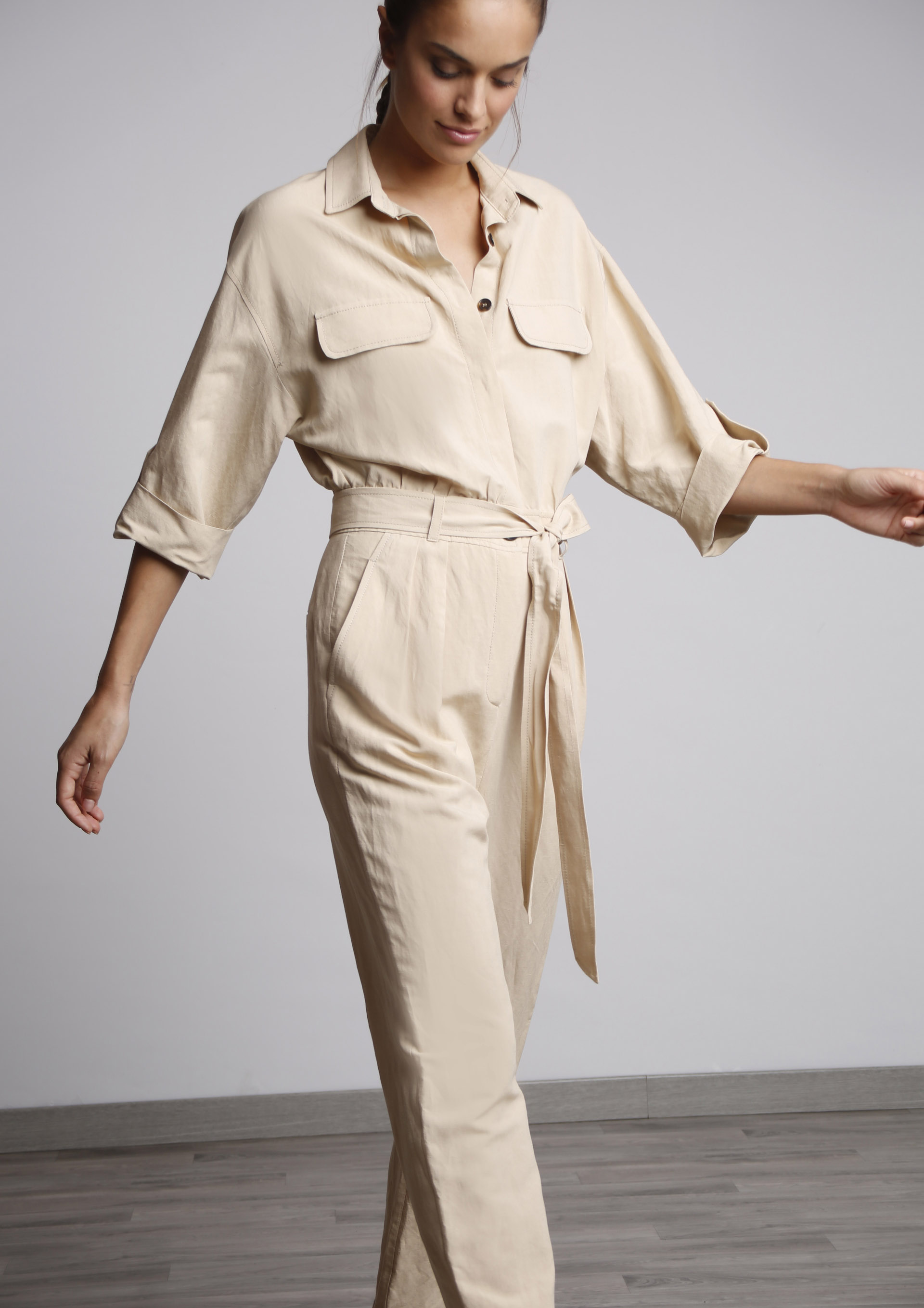 Long beige jumpsuit