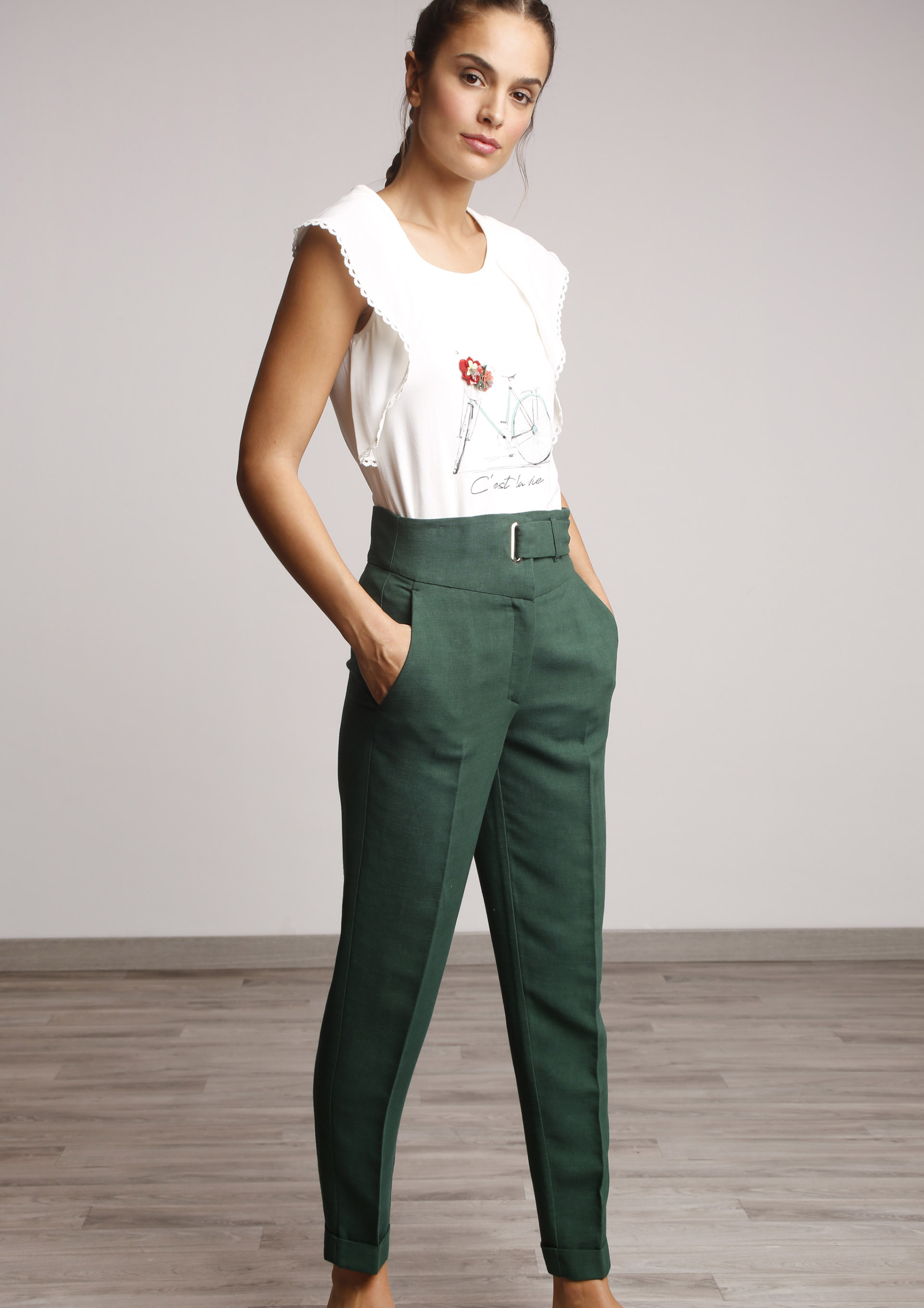 green trouser outfit