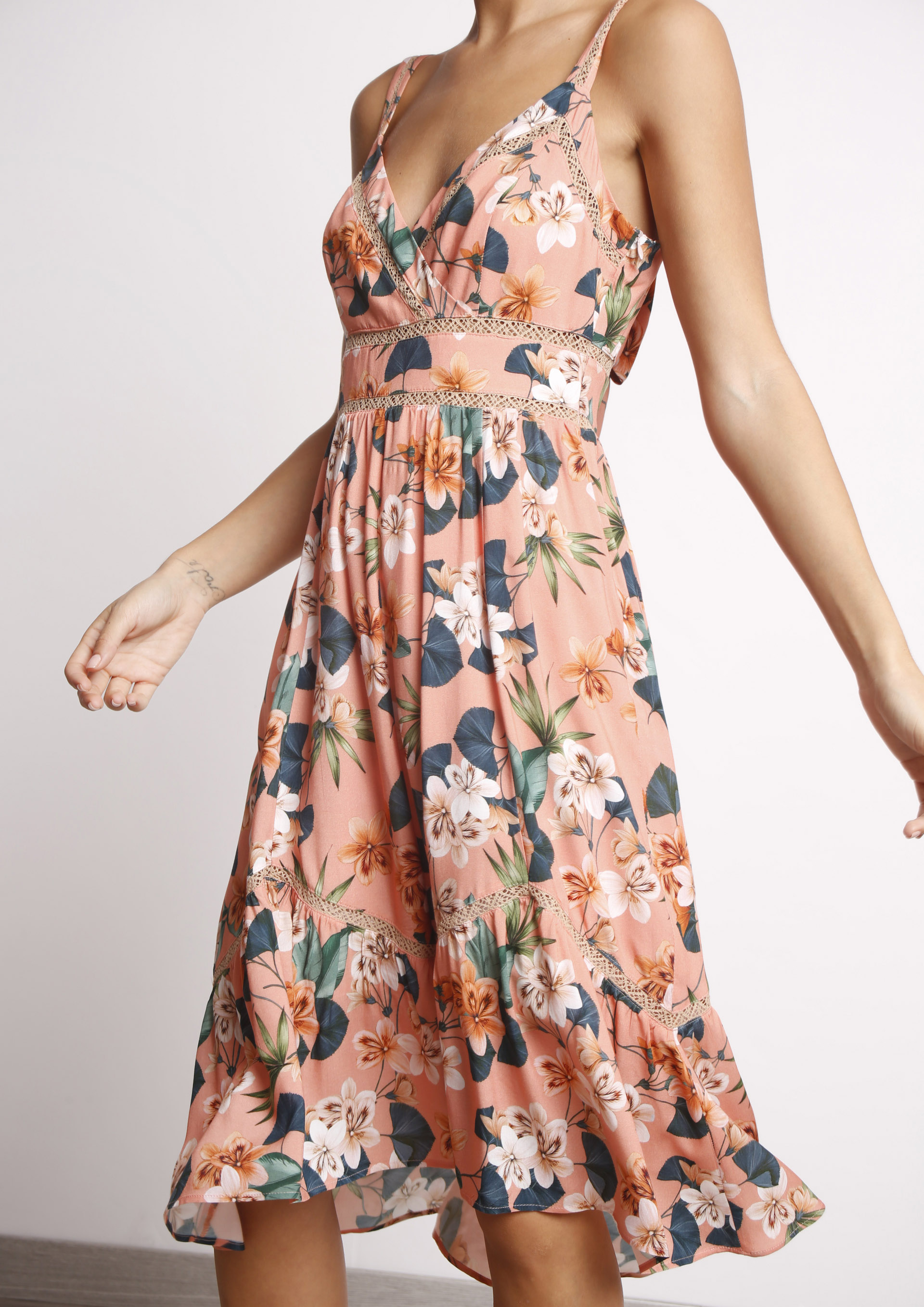 Pink midi floral print dress