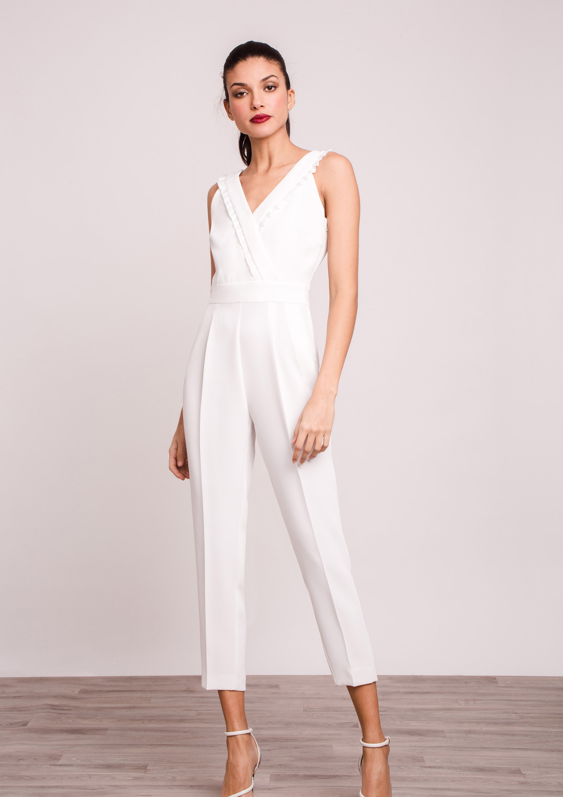 Long special occasion jumpsuit in ecru
