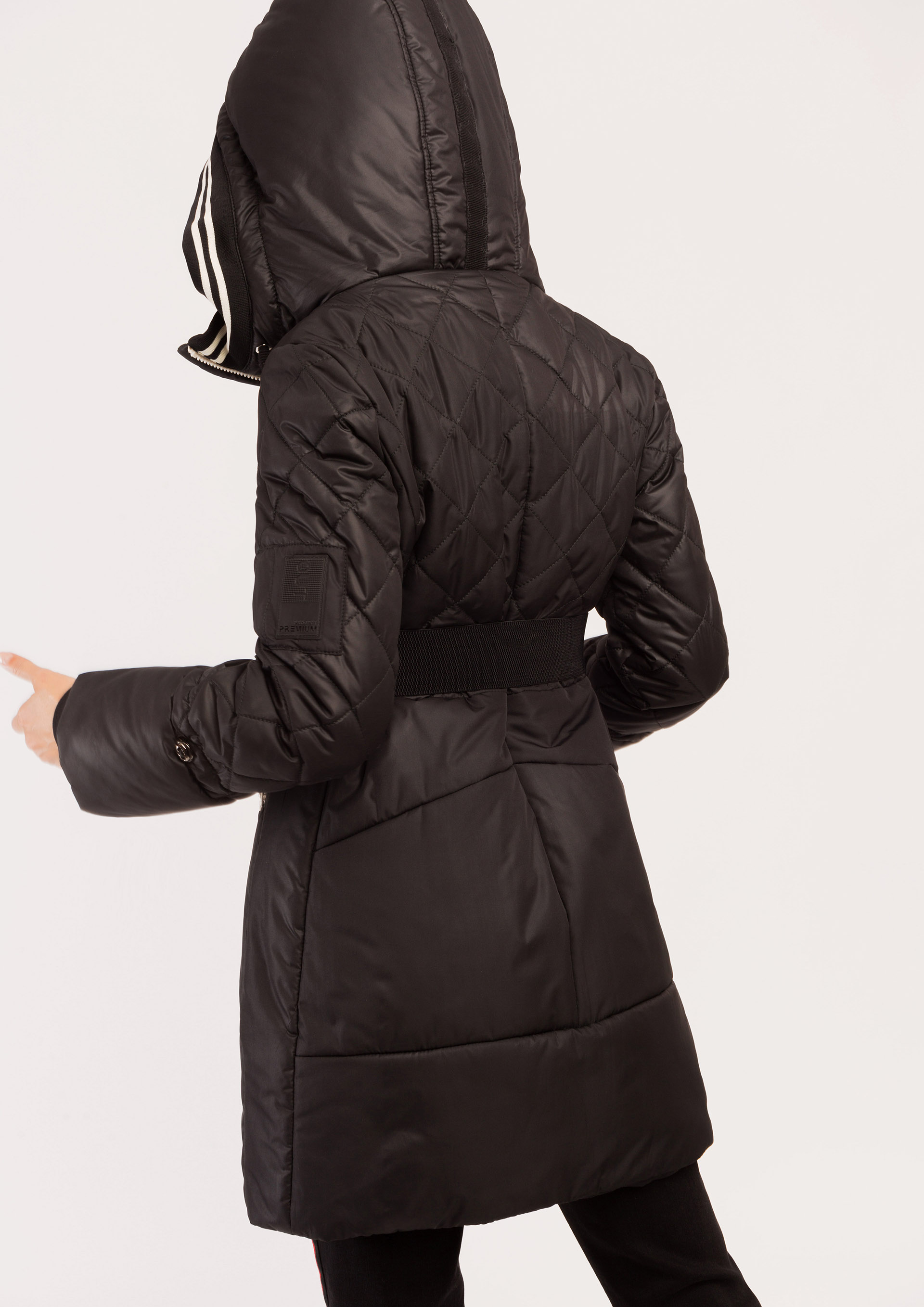 Black parka with fur lined hood.