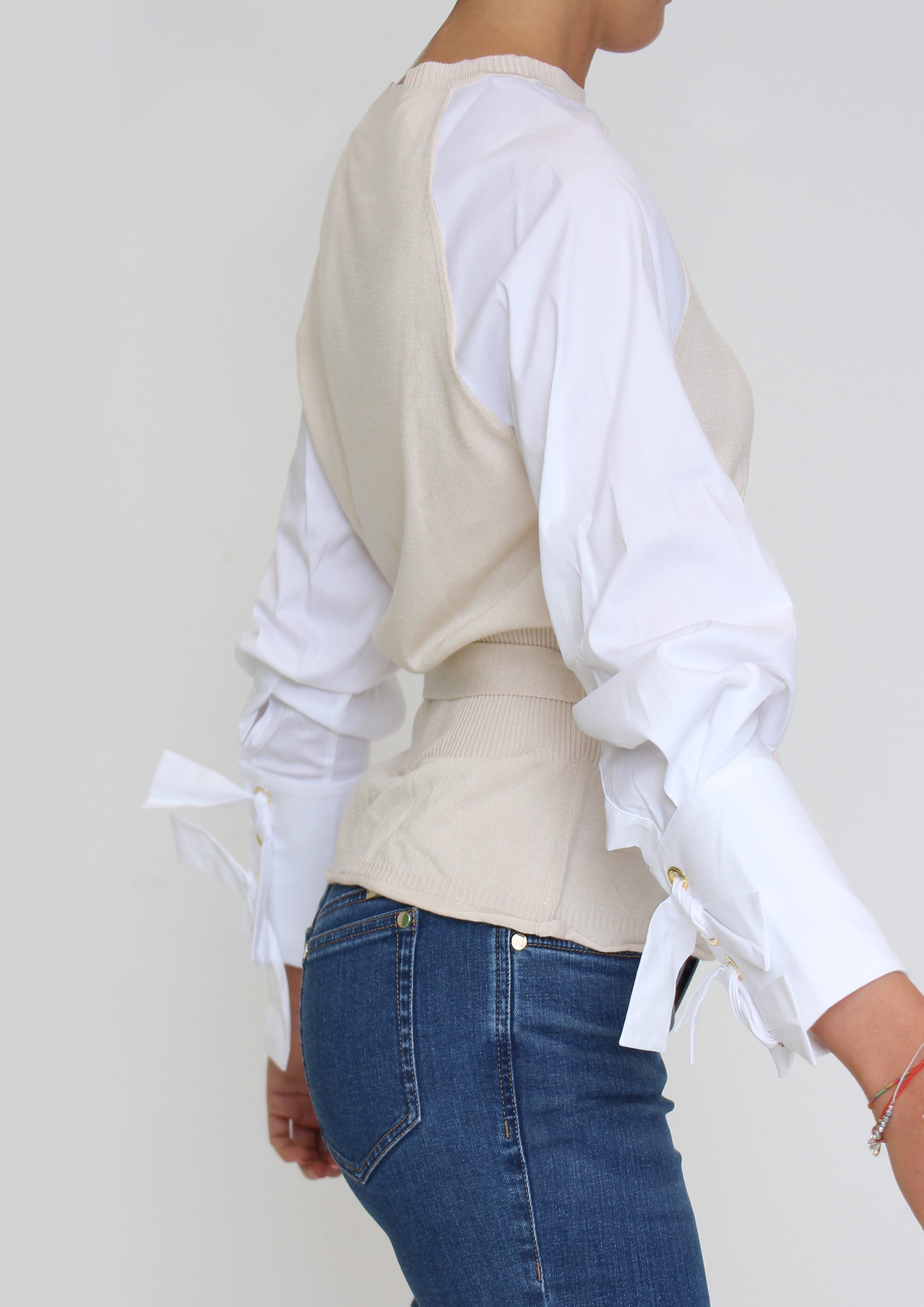 Beige Jumper With Shirt Sleeves 