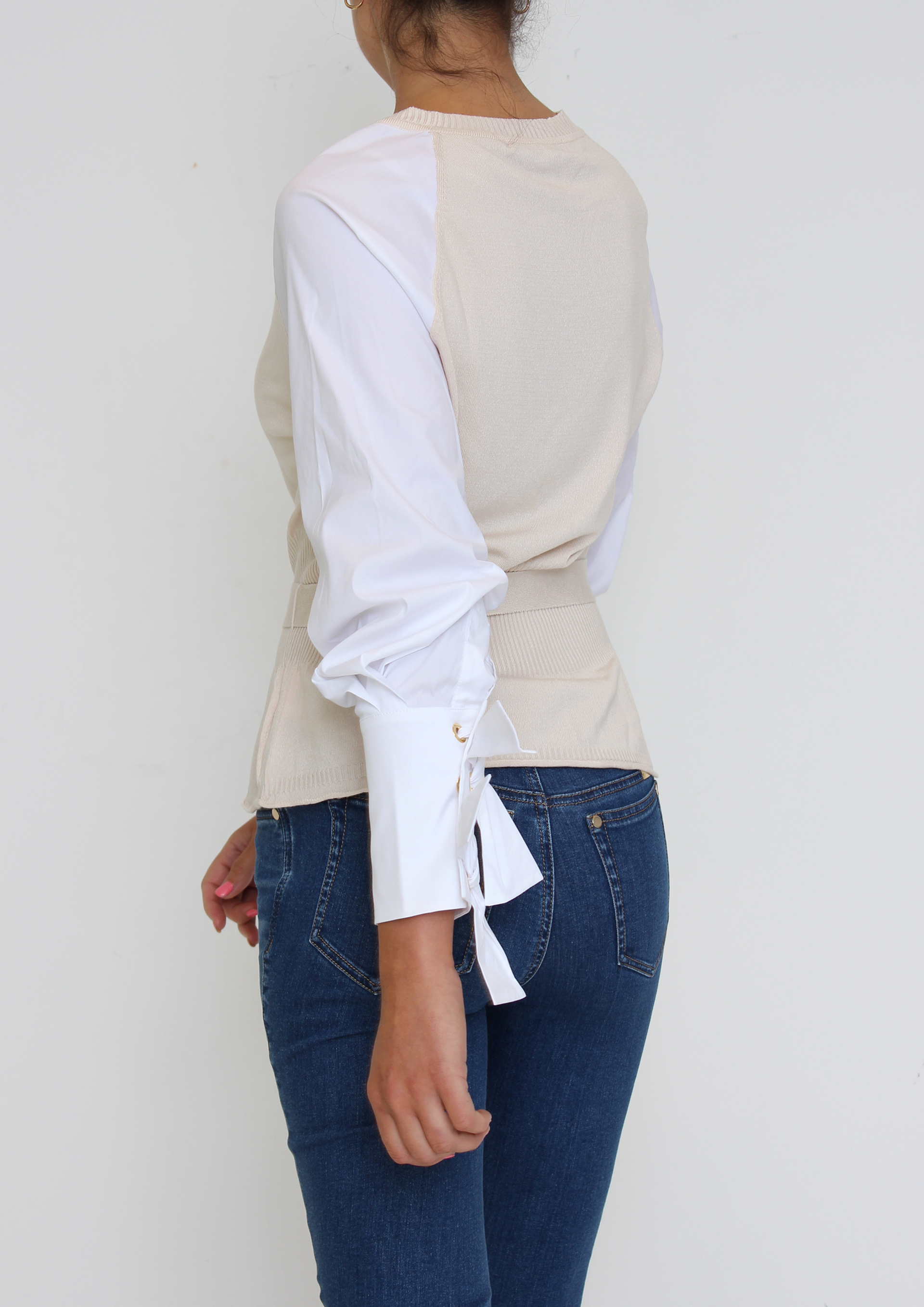 Beige Jumper With Shirt Sleeves 