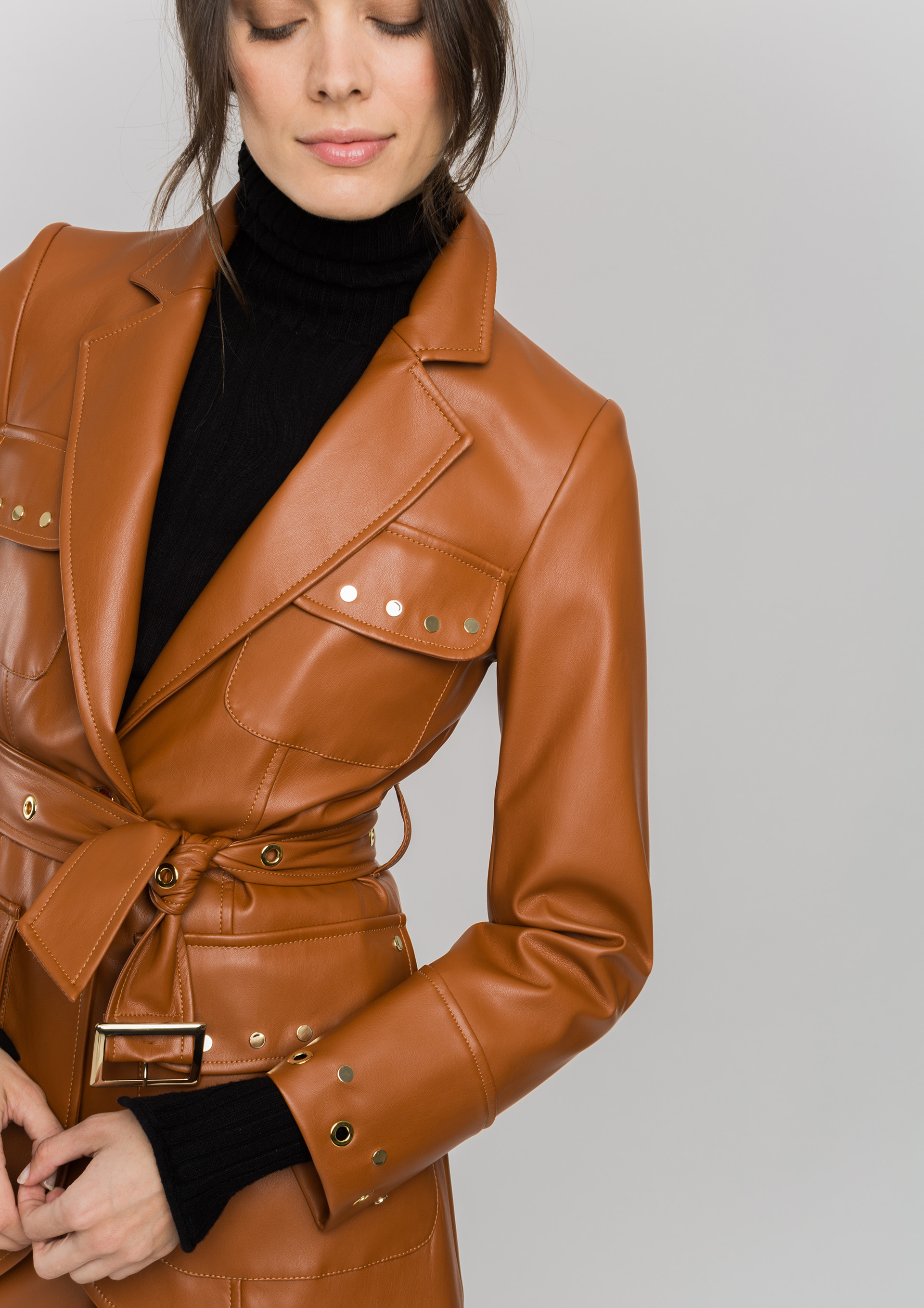 Leather effect jacket in camel.